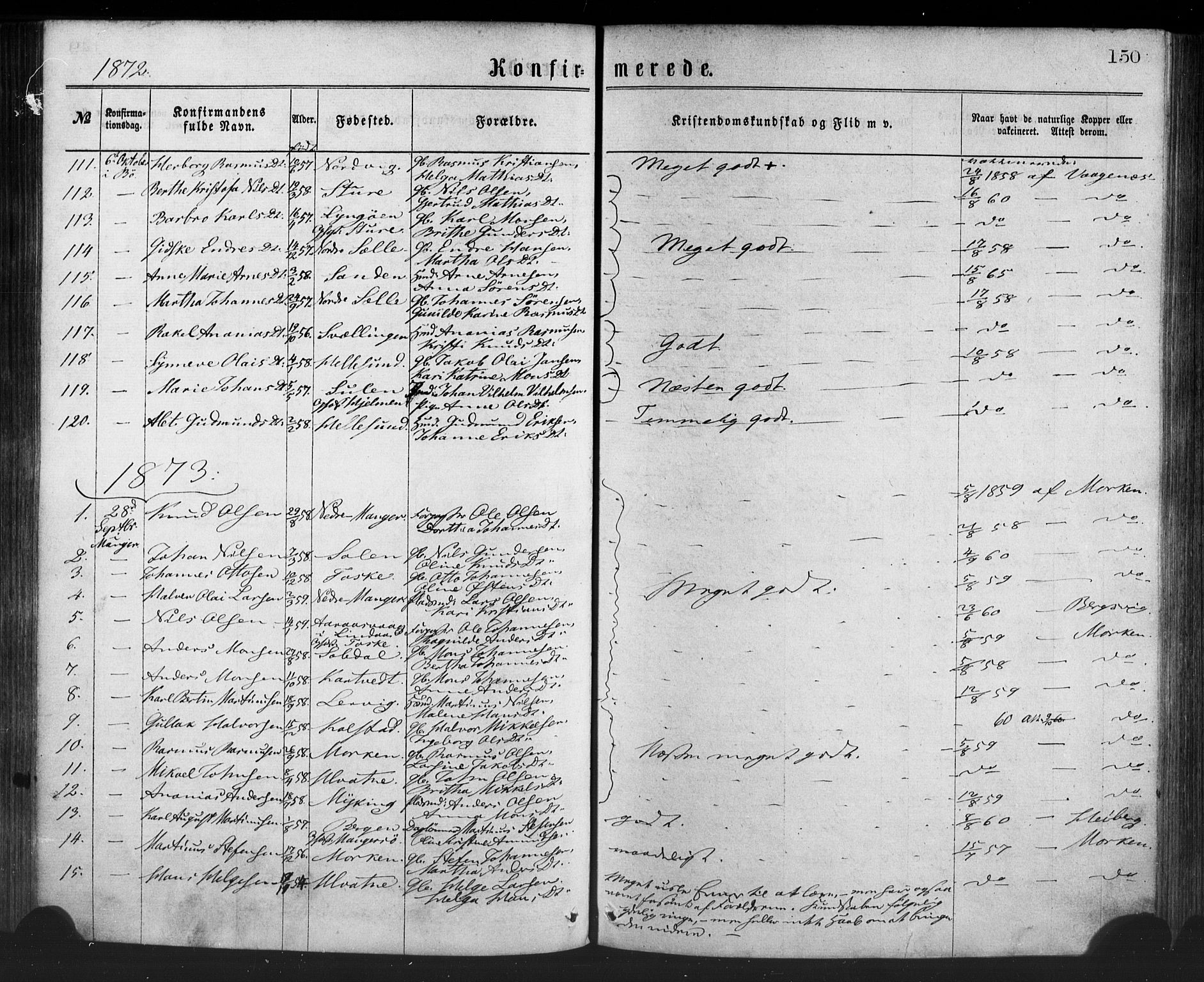 Manger sokneprestembete, SAB/A-76801/H/Haa: Parish register (official) no. A 8, 1871-1880, p. 150