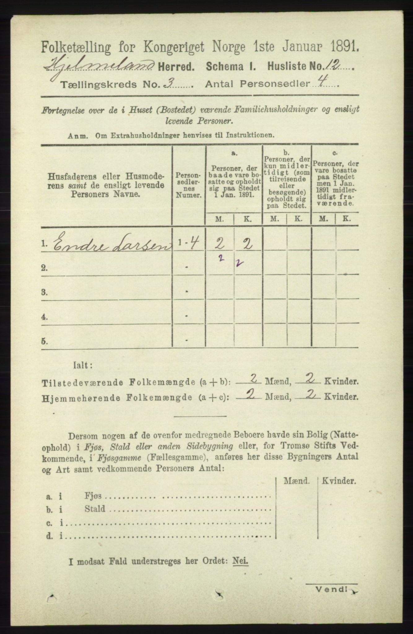 RA, 1891 census for 1133 Hjelmeland, 1891, p. 703