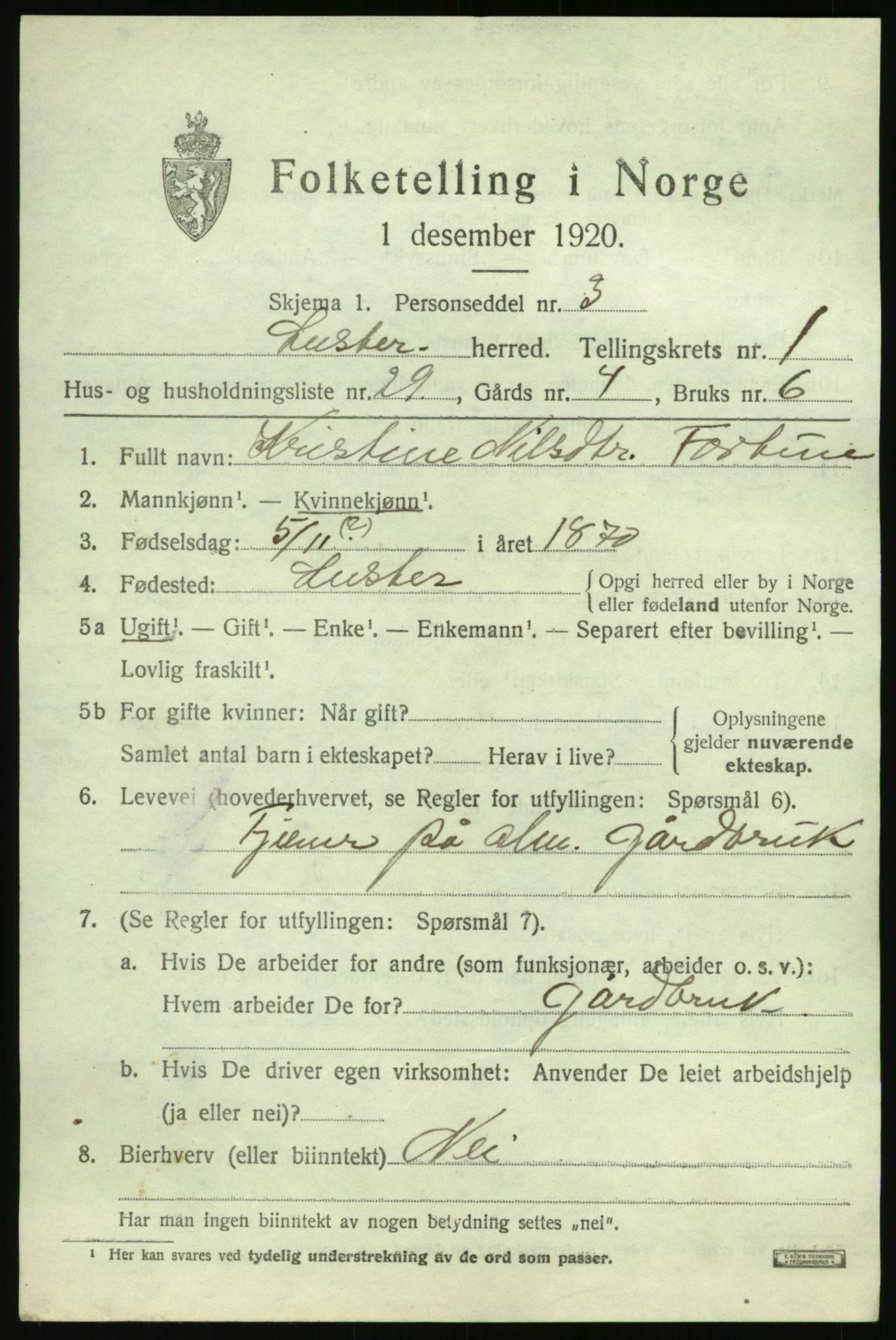 SAB, 1920 census for Luster, 1920, p. 1576