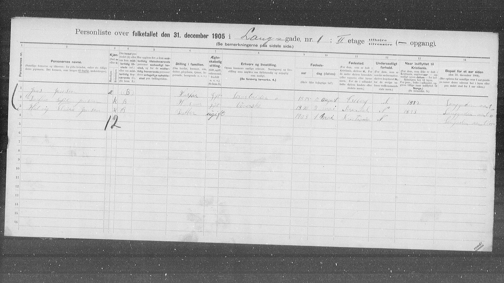 OBA, Municipal Census 1905 for Kristiania, 1905, p. 29605