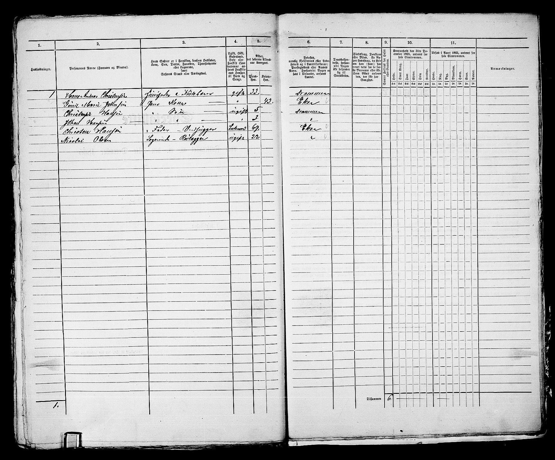 RA, 1865 census for Bragernes in Drammen, 1865, p. 620