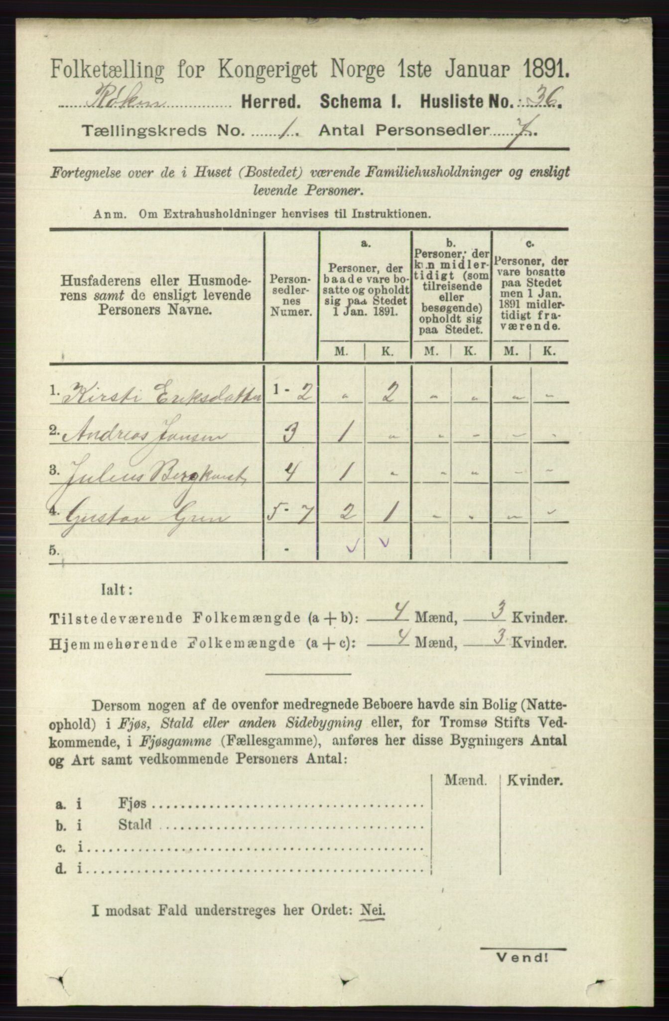 RA, 1891 census for 0627 Røyken, 1891, p. 59
