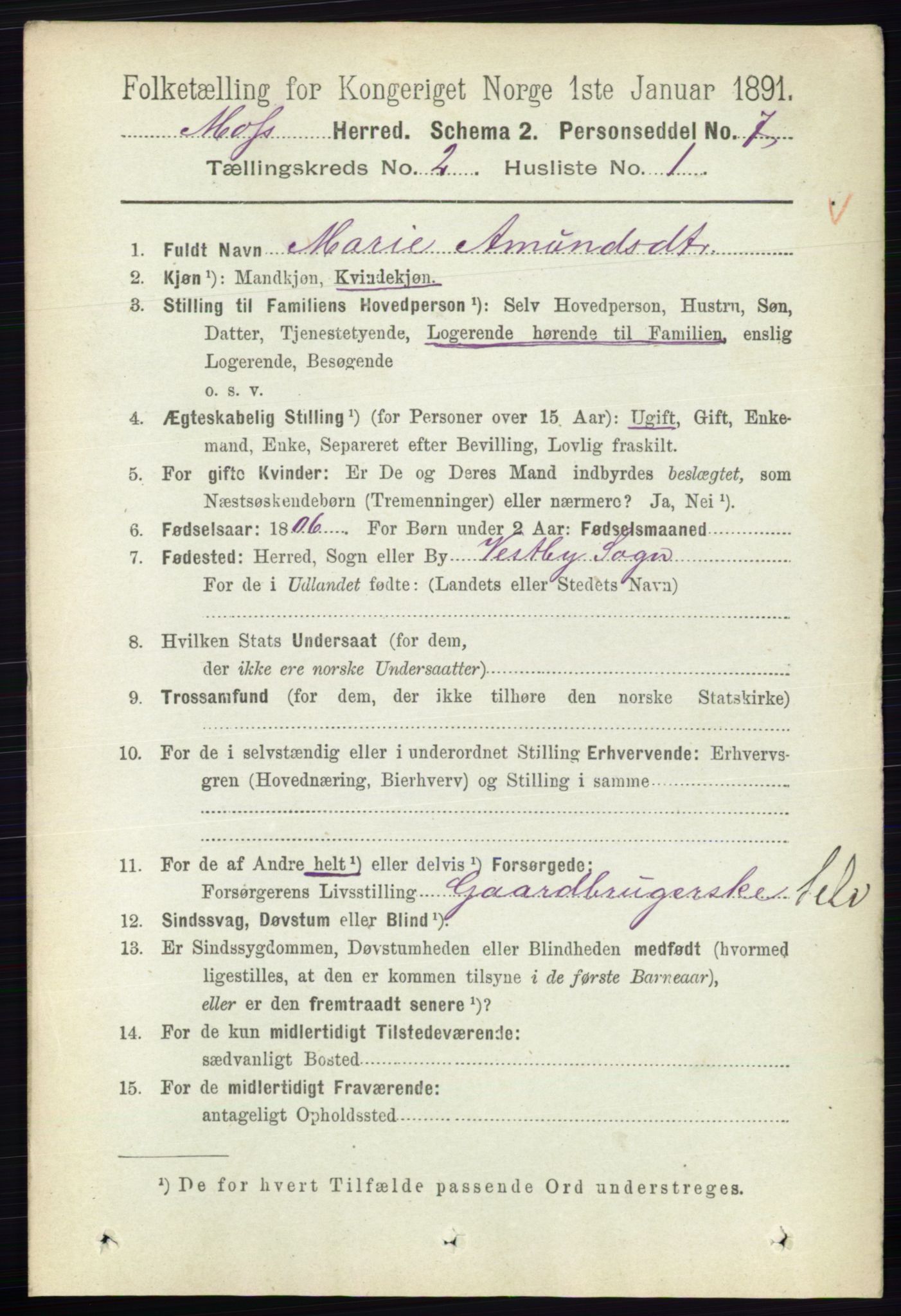 RA, 1891 Census for 0194 Moss, 1891, p. 854