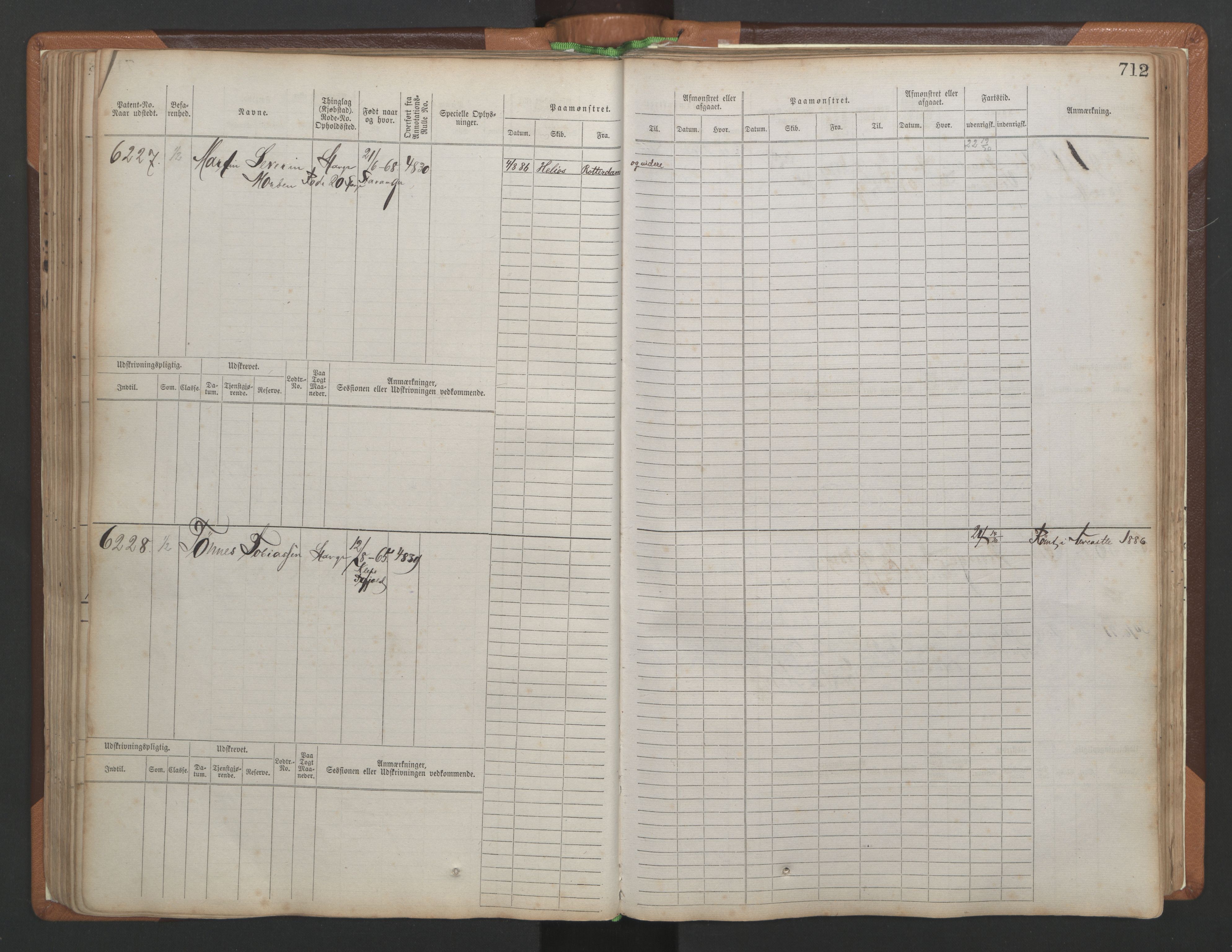 Stavanger sjømannskontor, AV/SAST-A-102006/F/Fb/Fbb/L0010: Sjøfartshovedrulle, patentnr. 6007-6606 (del 1), 1887-1896, p. 116