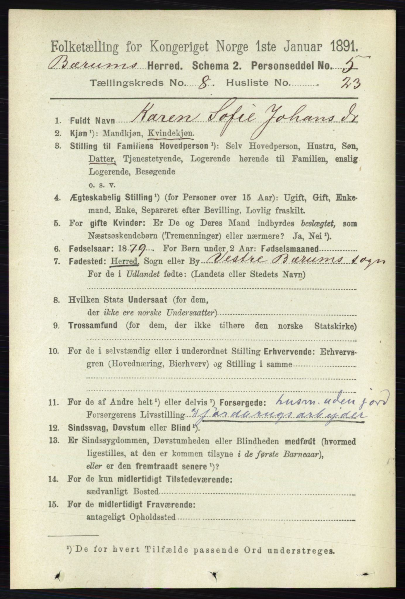 RA, 1891 census for 0219 Bærum, 1891, p. 4668