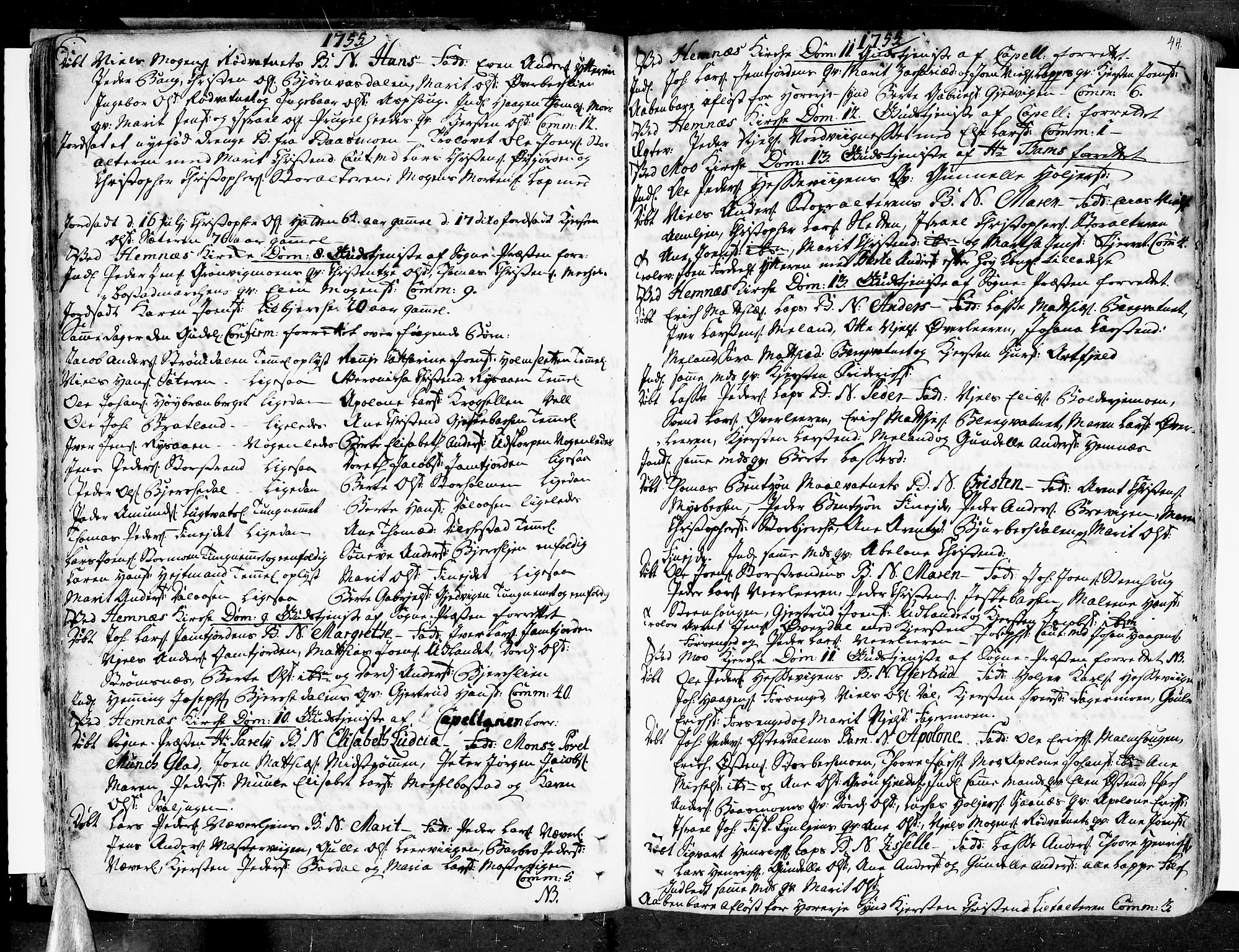 Ministerialprotokoller, klokkerbøker og fødselsregistre - Nordland, SAT/A-1459/825/L0348: Parish register (official) no. 825A04, 1752-1788, p. 44