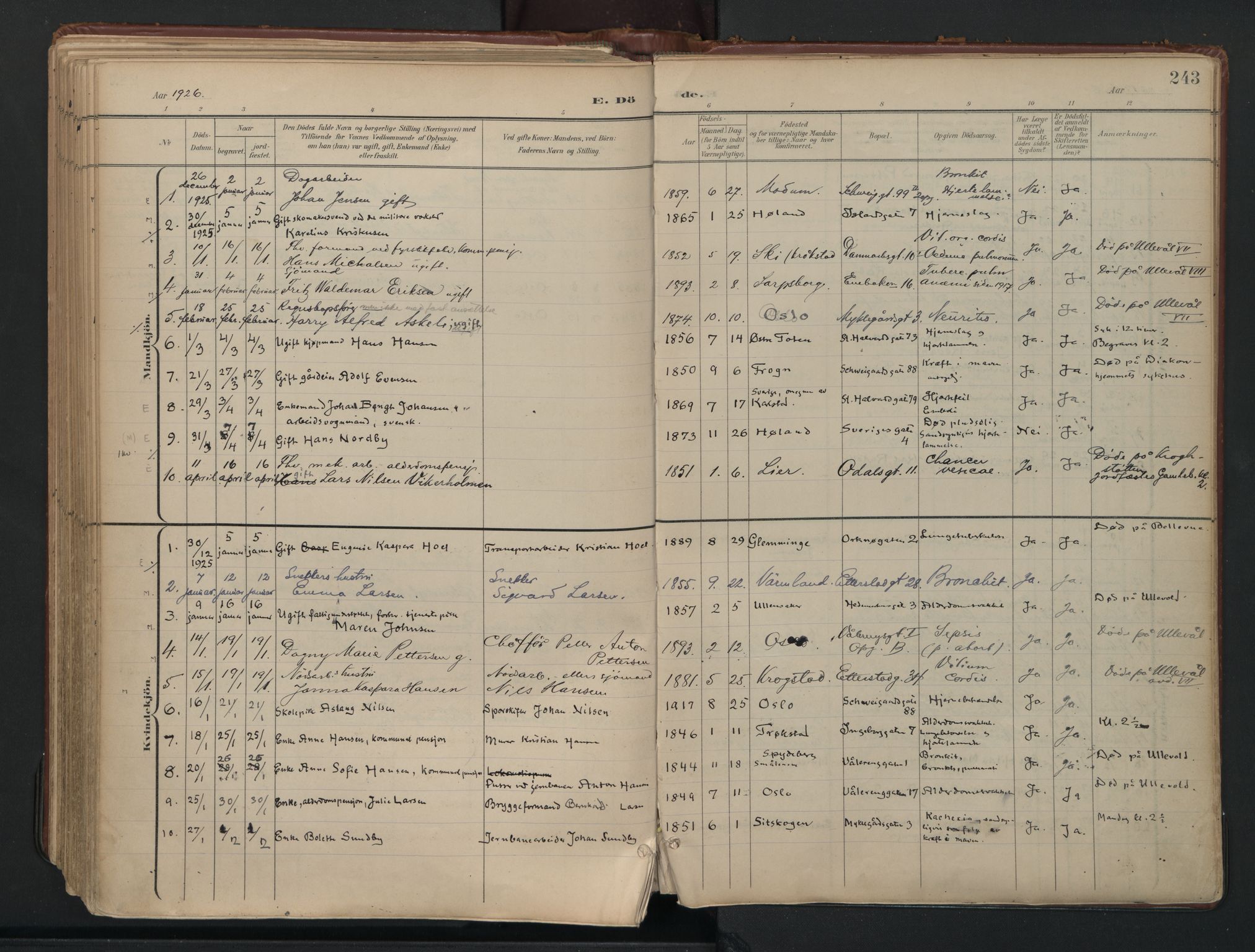Vålerengen prestekontor Kirkebøker, AV/SAO-A-10878/F/Fa/L0003: Parish register (official) no. 3, 1899-1930, p. 243