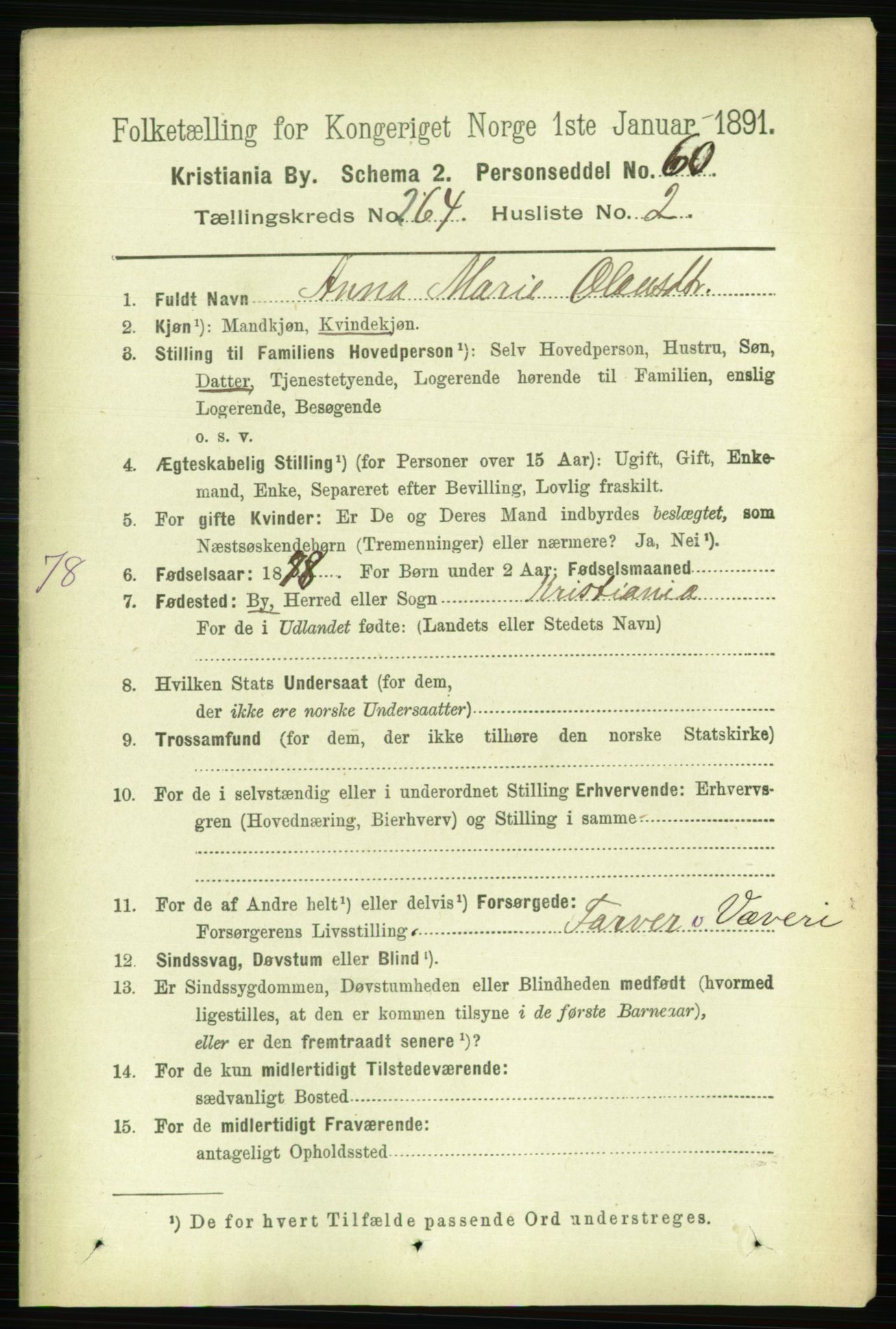 RA, 1891 census for 0301 Kristiania, 1891, p. 160423