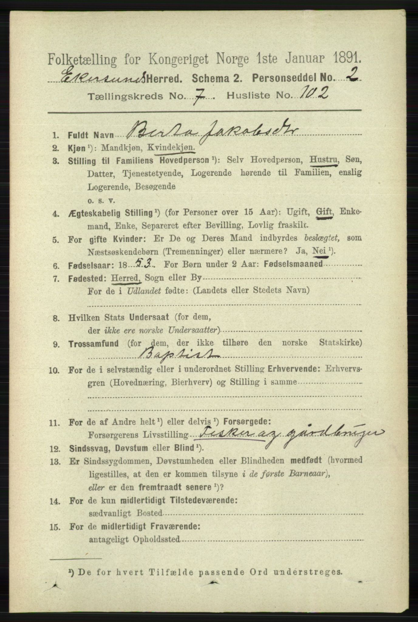 RA, 1891 census for 1116 Eigersund herred, 1891, p. 3411