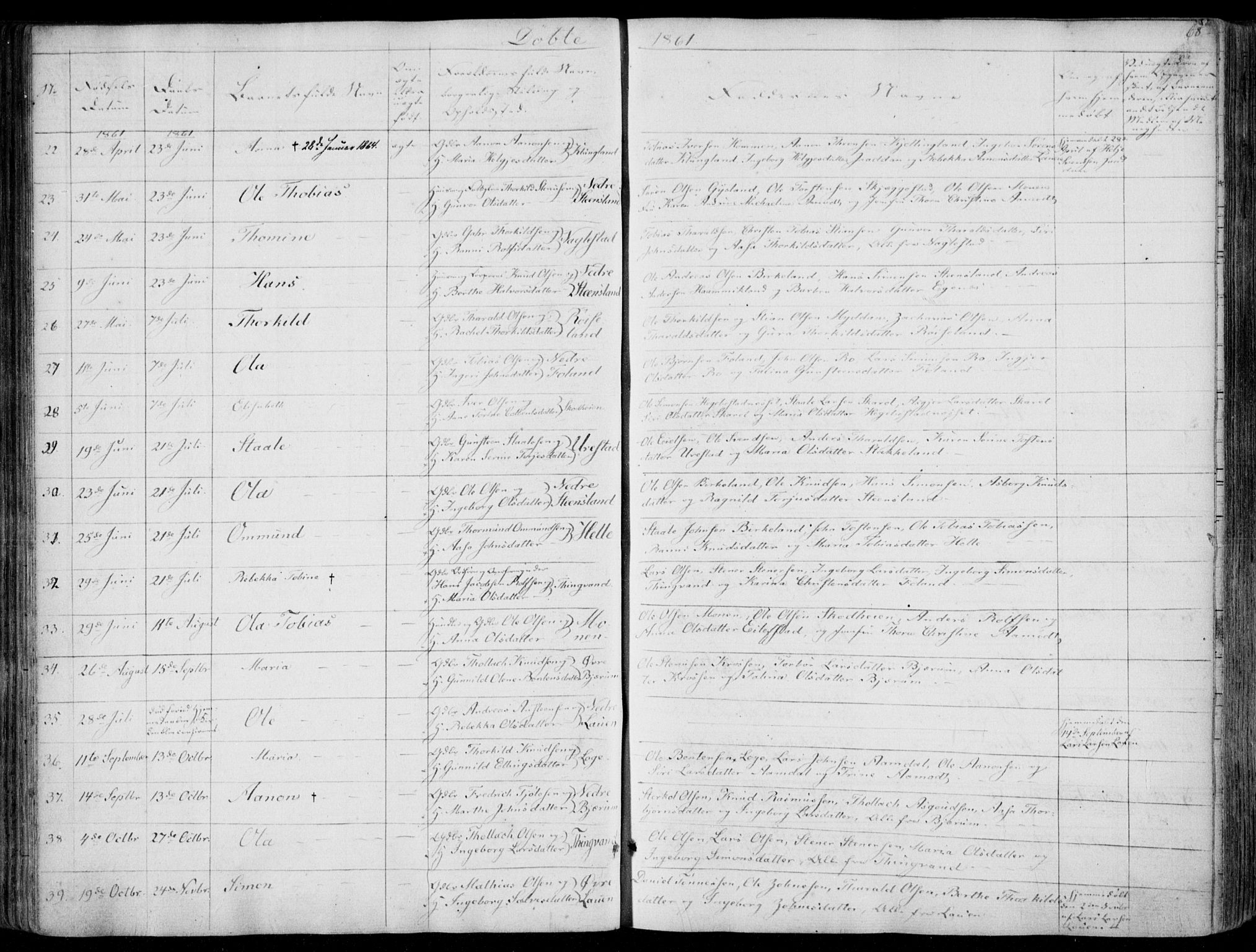 Hægebostad sokneprestkontor, SAK/1111-0024/F/Fa/Faa/L0004: Parish register (official) no. A 4, 1834-1864, p. 68