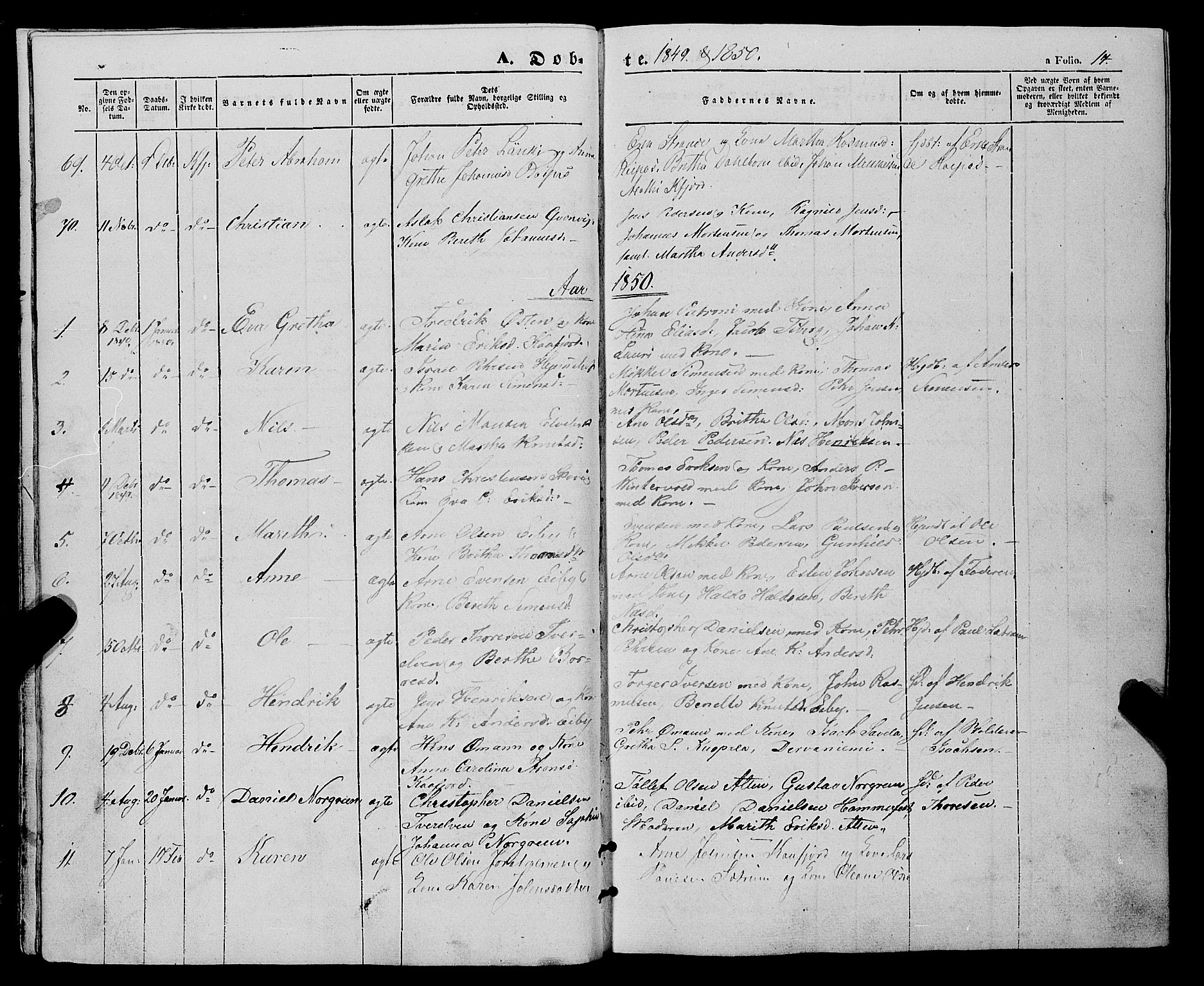 Talvik sokneprestkontor, SATØ/S-1337/H/Ha/L0016kirke: Parish register (official) no. 16, 1847-1857, p. 14