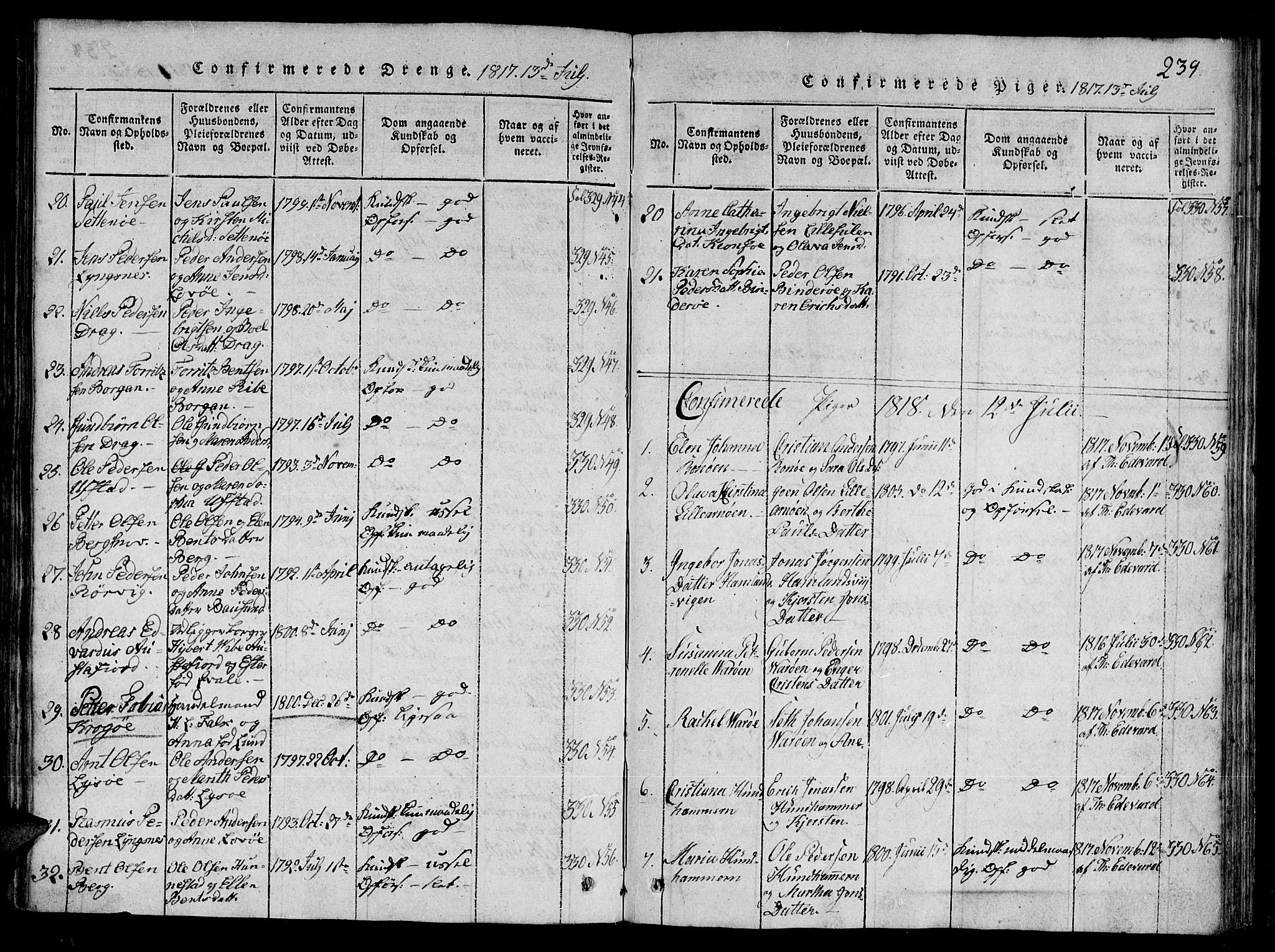 Ministerialprotokoller, klokkerbøker og fødselsregistre - Nord-Trøndelag, SAT/A-1458/784/L0667: Parish register (official) no. 784A03 /1, 1816-1829, p. 239