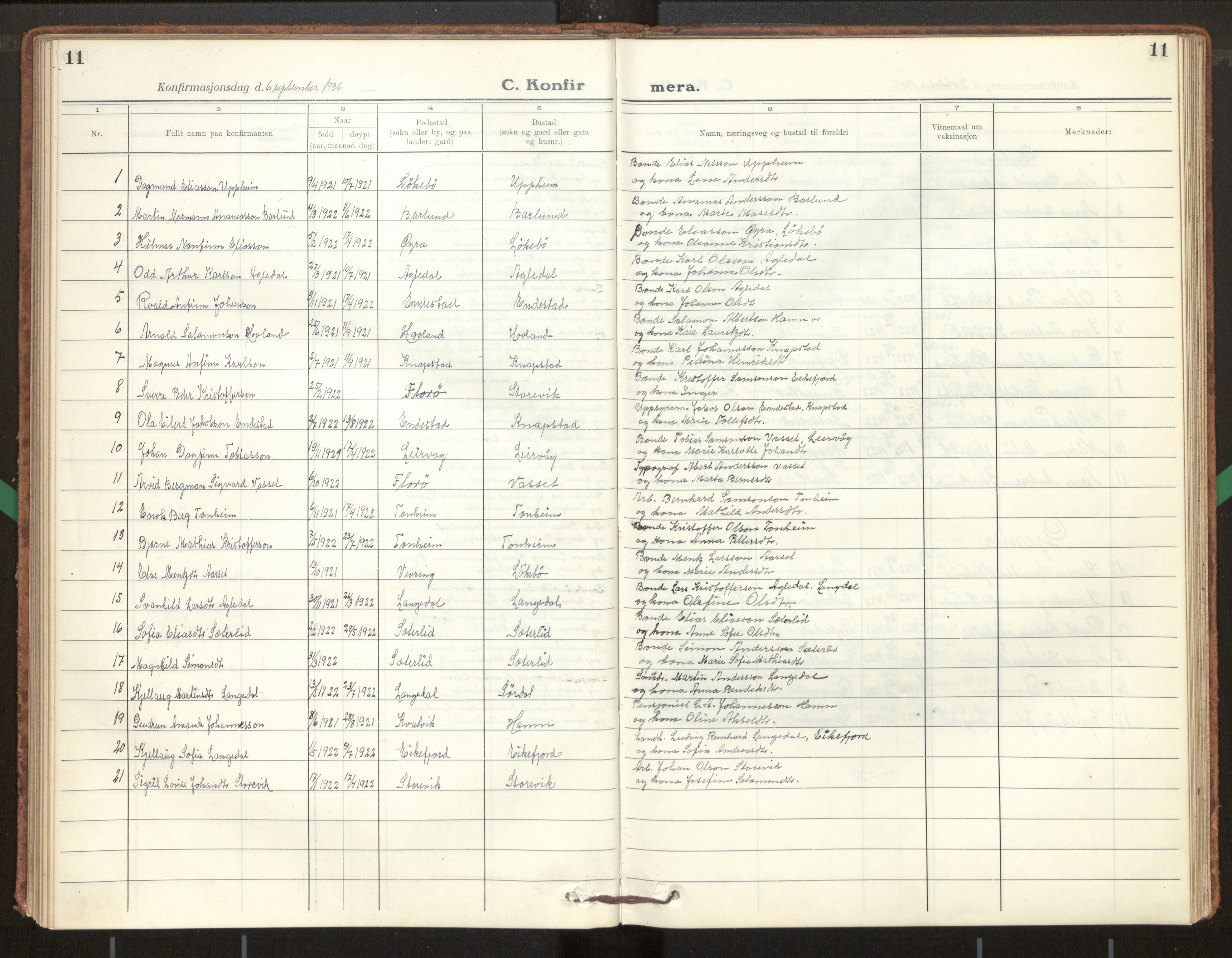 Kinn sokneprestembete, SAB/A-80801/H/Hab/Habe/L0003: Parish register (copy) no. E 3, 1927-1960, p. 11