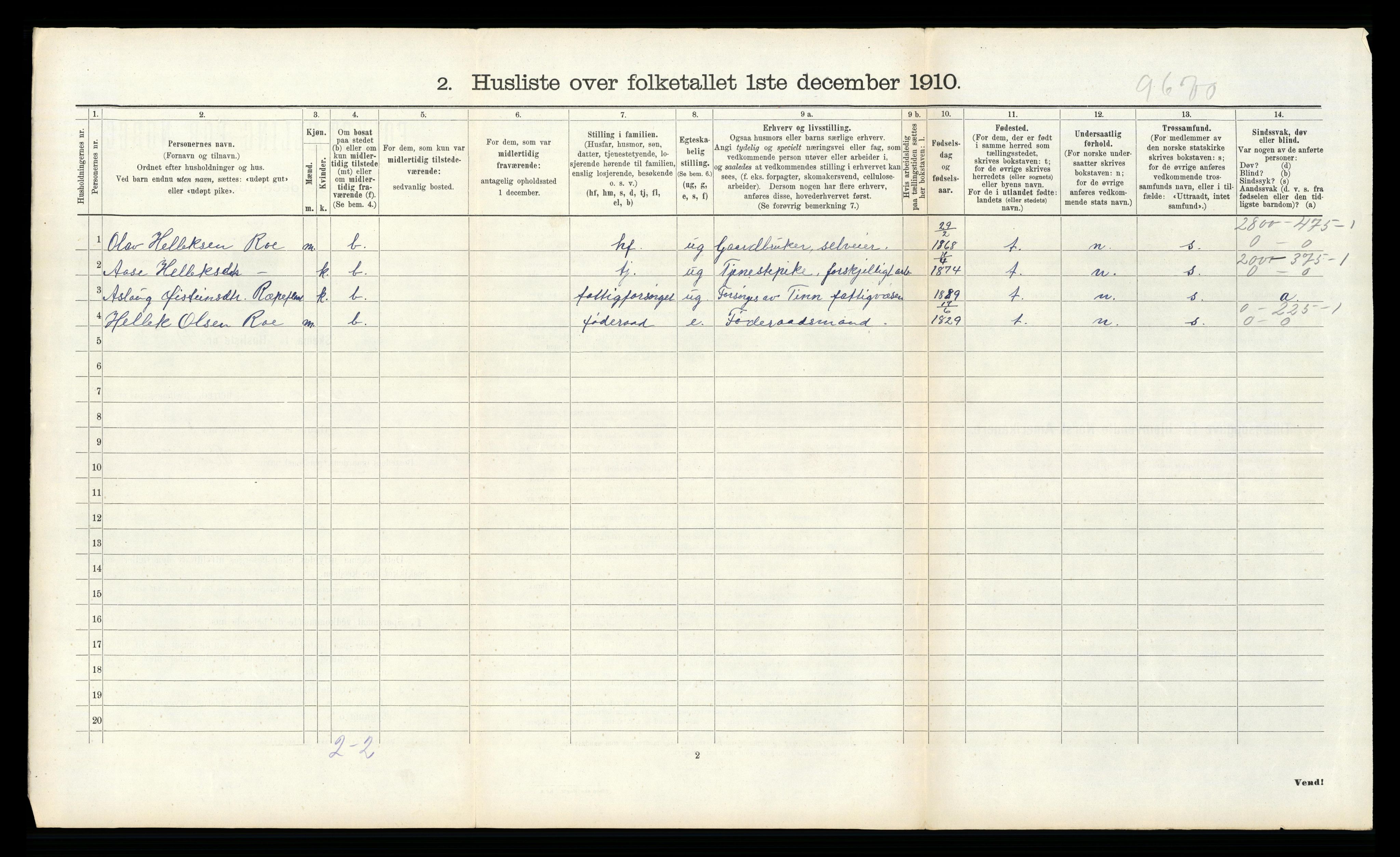 RA, 1910 census for Tinn, 1910, p. 530