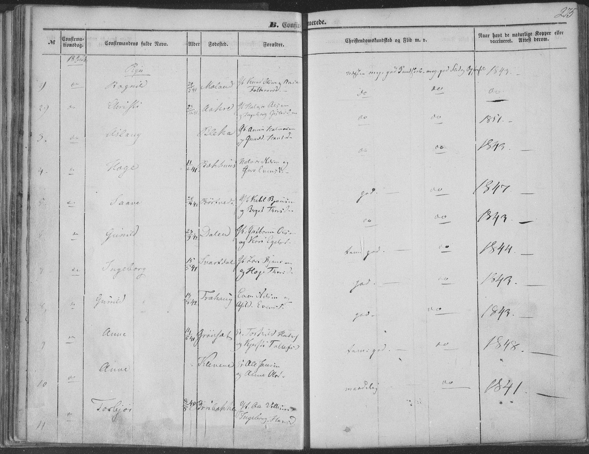 Seljord kirkebøker, AV/SAKO-A-20/F/Fa/L012b: Parish register (official) no. I 12B, 1850-1865, p. 275