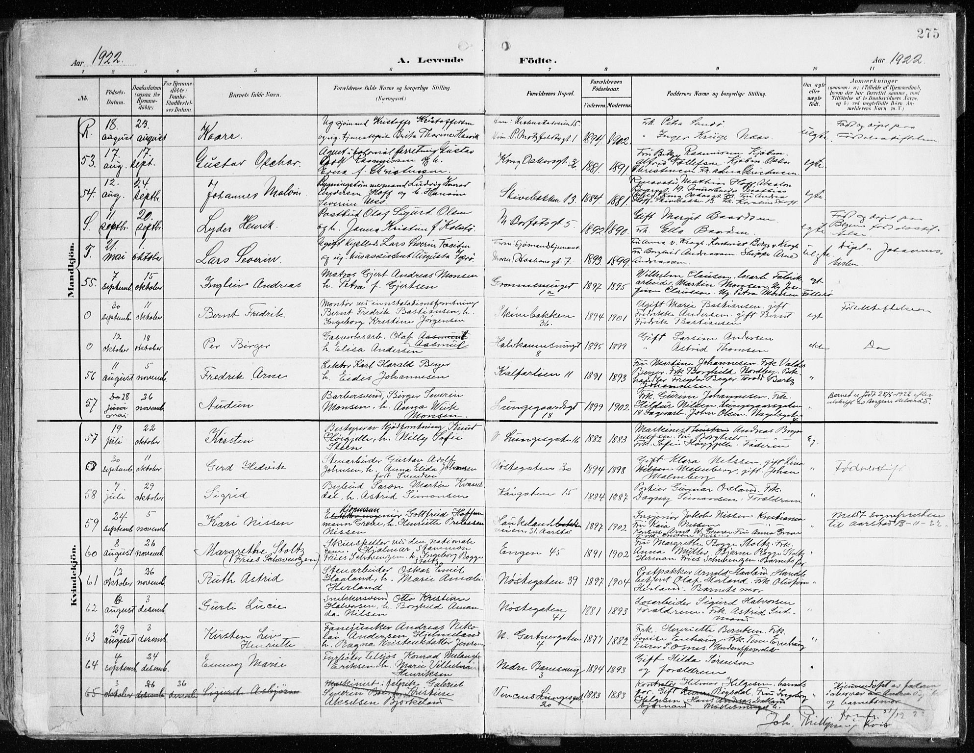 Domkirken sokneprestembete, SAB/A-74801/H/Haa/L0025: Parish register (official) no. B 8, 1903-1925, p. 275