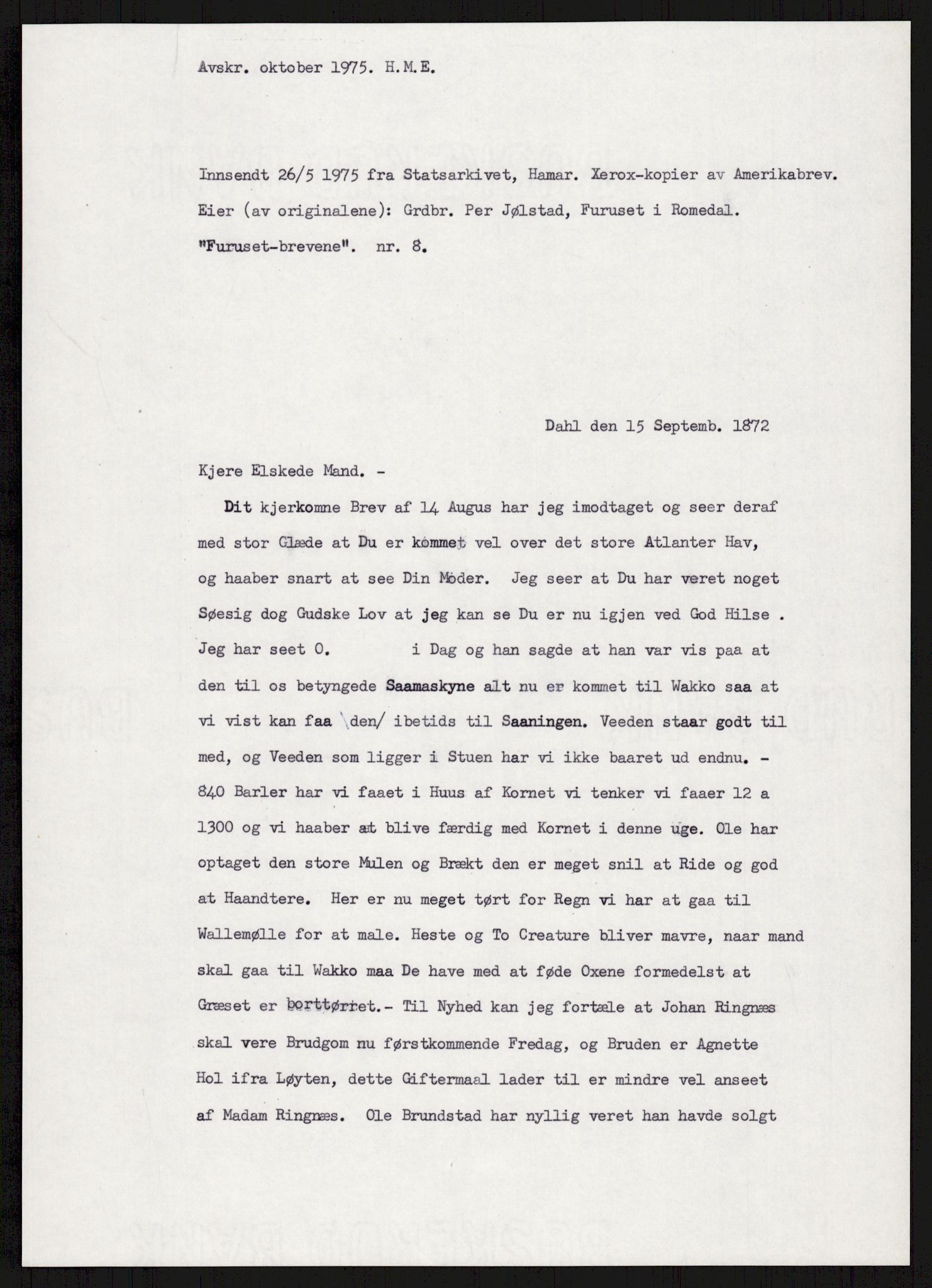 Samlinger til kildeutgivelse, Amerikabrevene, AV/RA-EA-4057/F/L0007: Innlån fra Hedmark: Berg - Furusetbrevene, 1838-1914, p. 529