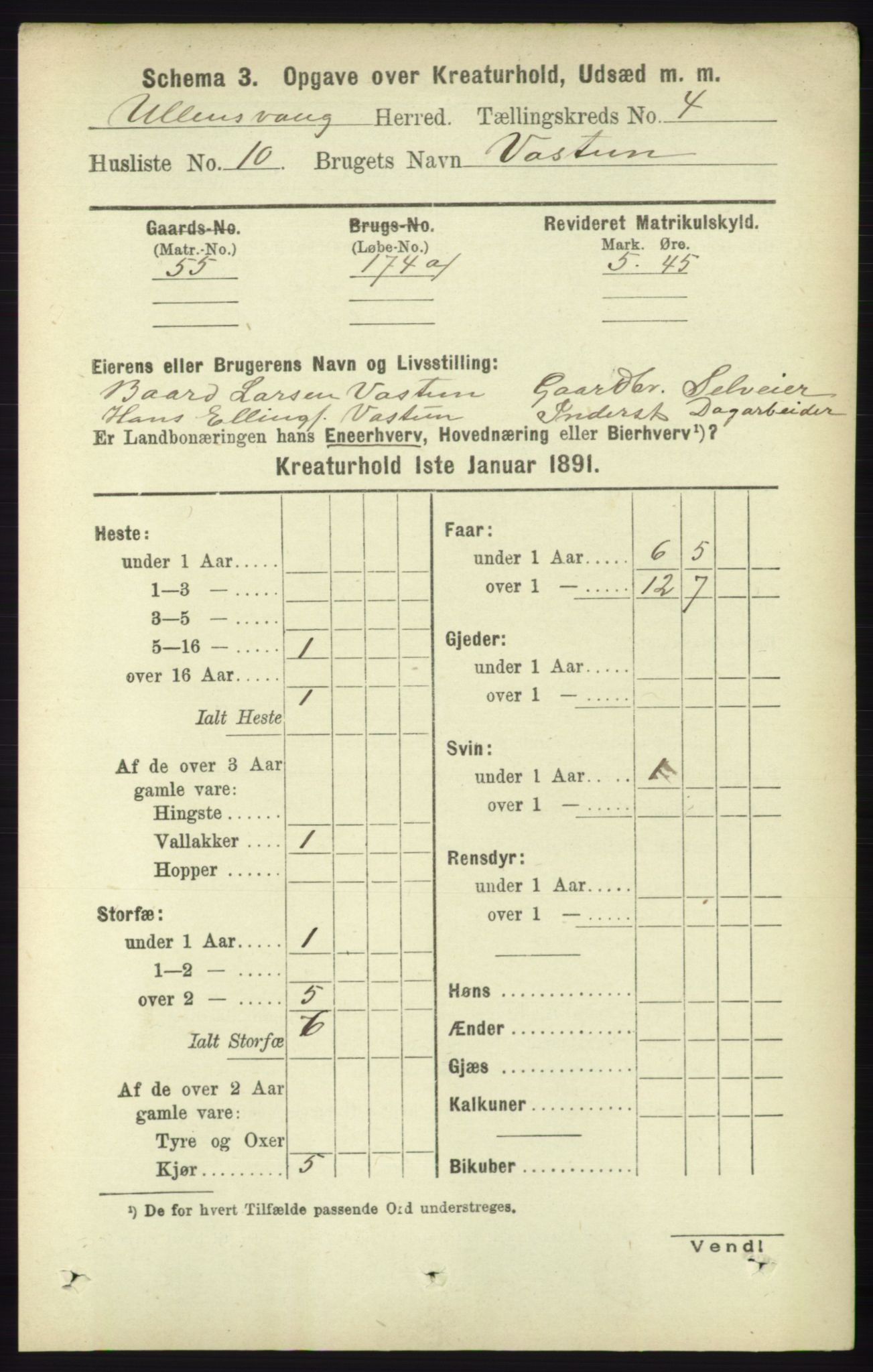 RA, 1891 census for 1230 Ullensvang, 1891, p. 6924