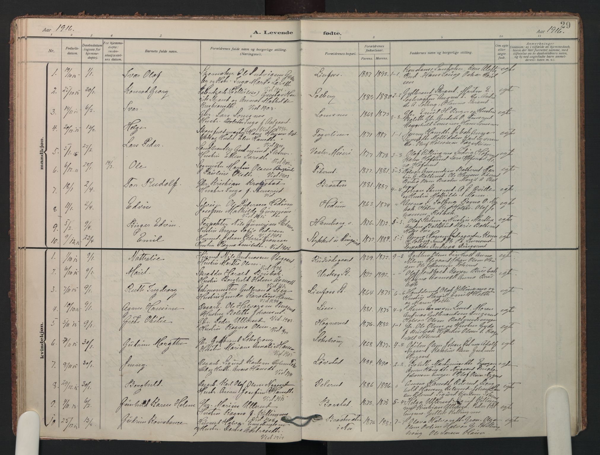 Aurskog prestekontor Kirkebøker, SAO/A-10304a/F/Fa/L0014: Parish register (official) no. I 14, 1911-1926, p. 29