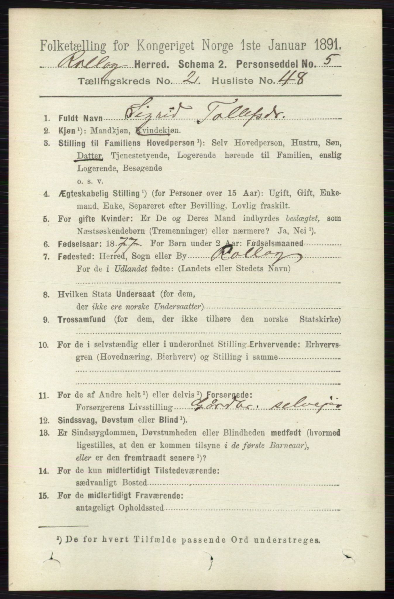 RA, 1891 census for 0632 Rollag, 1891, p. 731