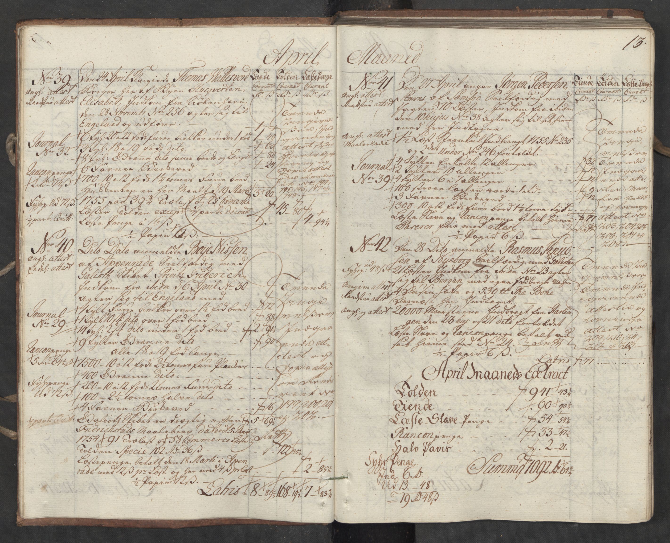 Generaltollkammeret, tollregnskaper, AV/RA-EA-5490/R16/L0034/0001: Tollregnskaper Kristiansand / Utgående hovedtollbok, 1756, p. 12b-13a