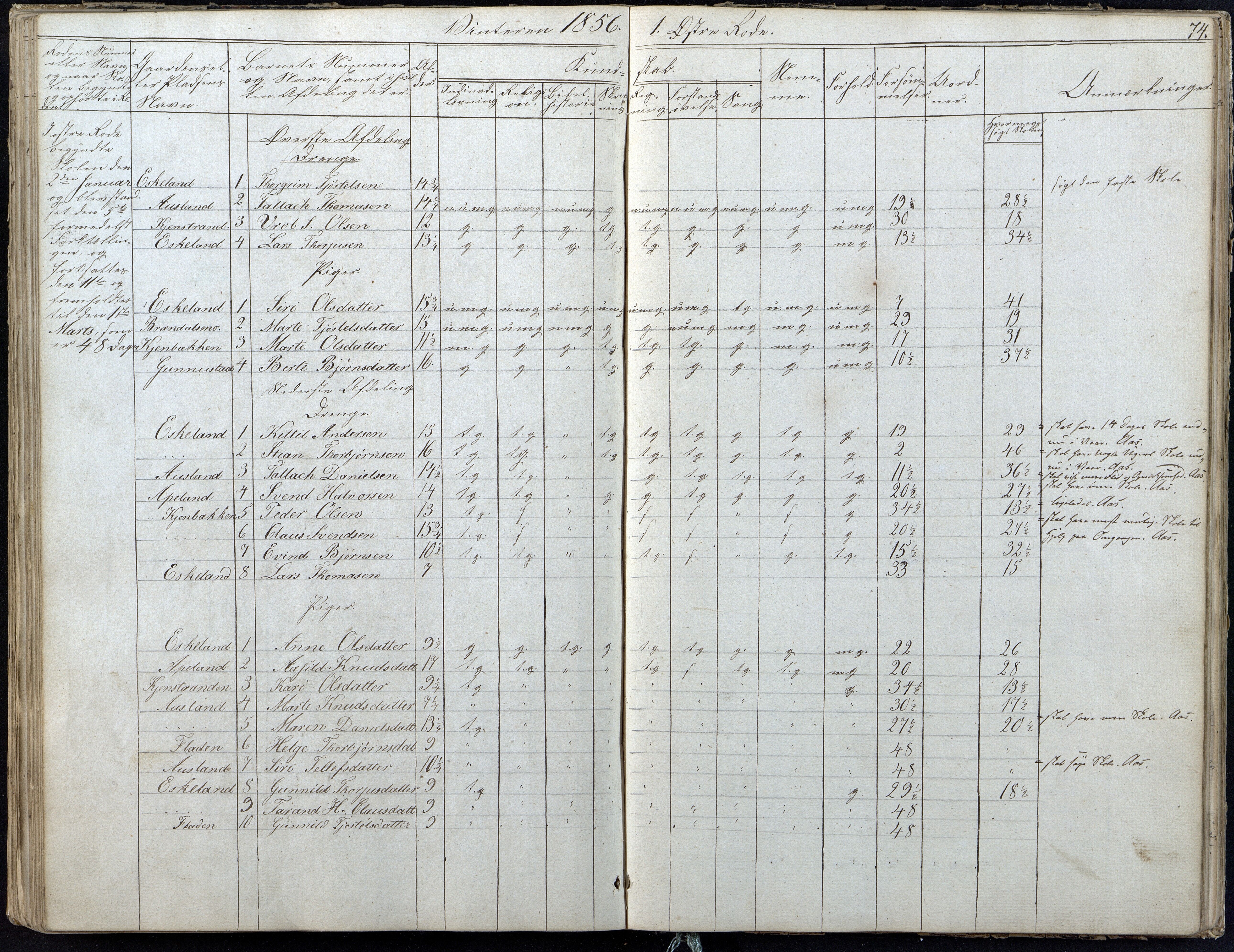 Gjerstad Kommune, Gjerstad Skole, AAKS/KA0911-550a/F01/L0004: Dagbok 2 skoledistrikt, 1845-1859, p. 74