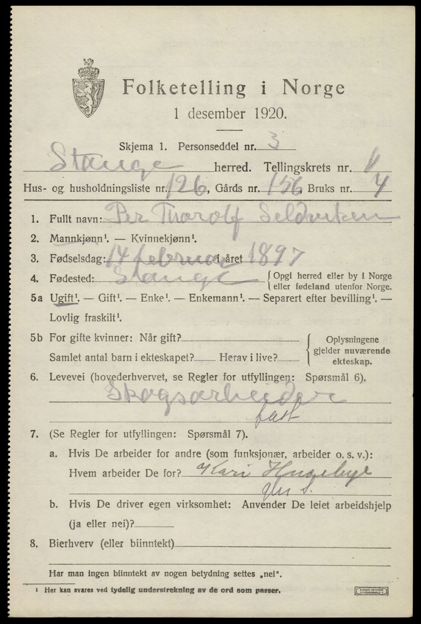 SAH, 1920 census for Stange, 1920, p. 18263