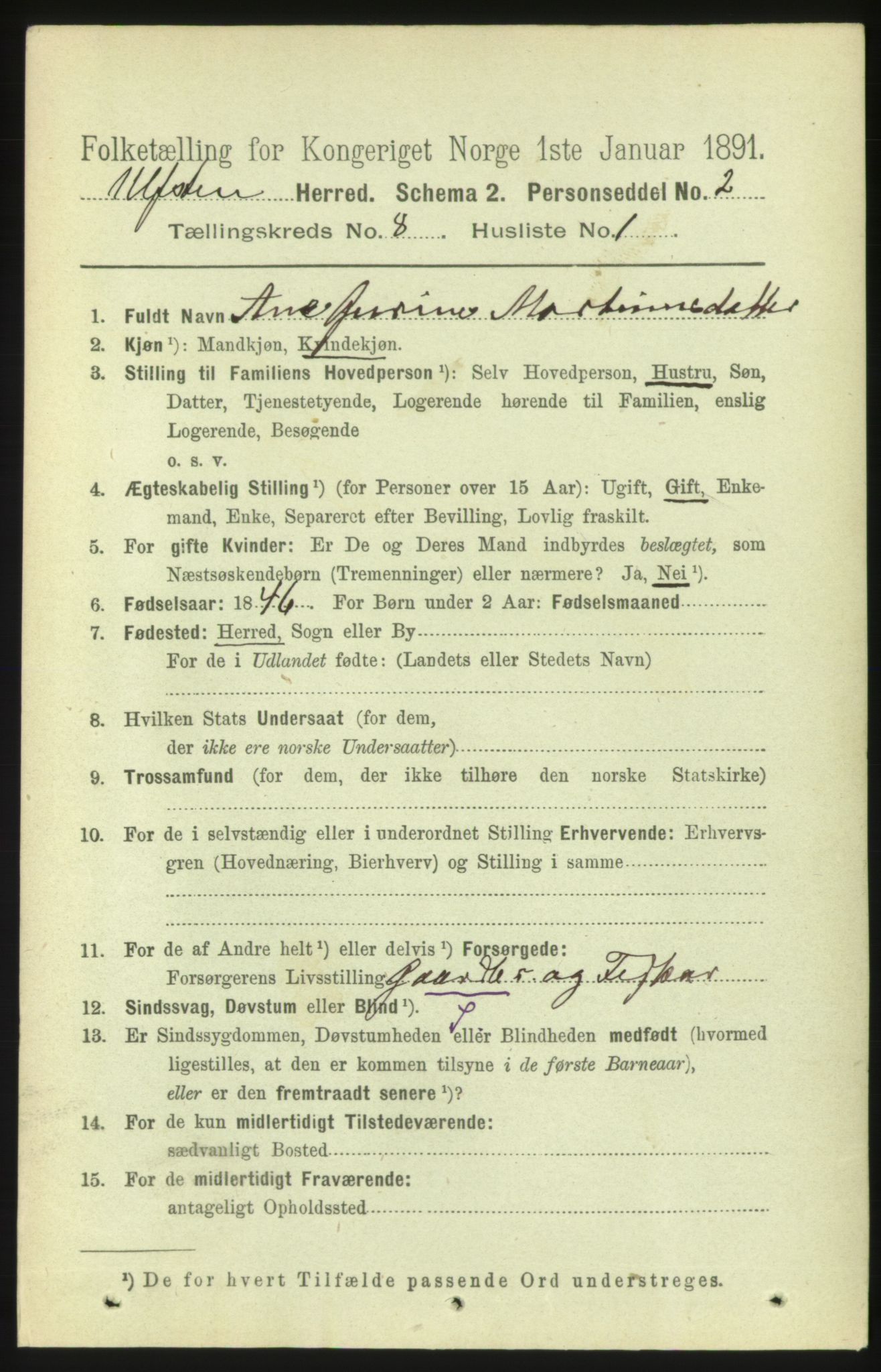 RA, 1891 census for 1516 Ulstein, 1891, p. 2563