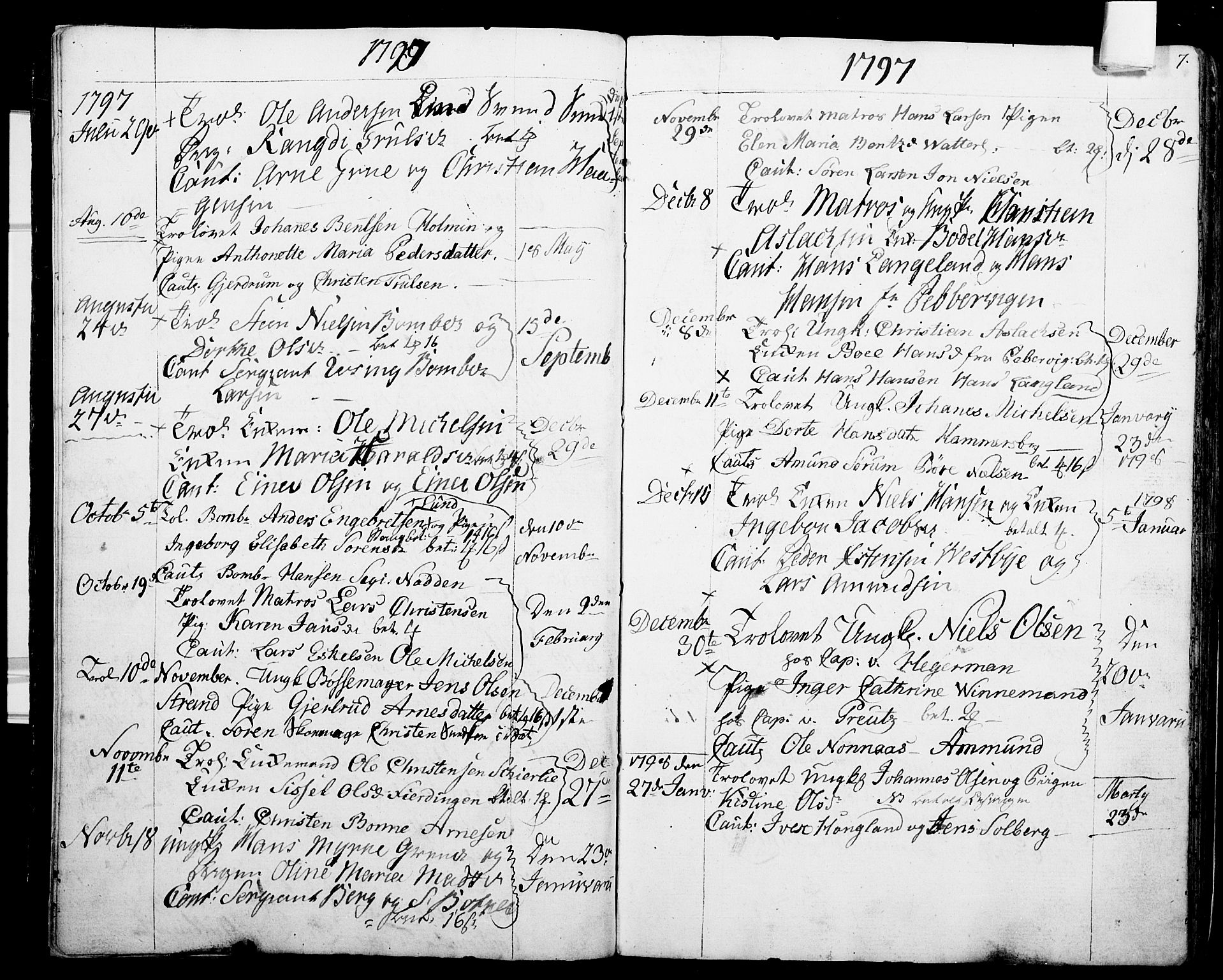 Garnisonsmenigheten Kirkebøker, AV/SAO-A-10846/G/Ga/L0001: Parish register (copy) no. 1, 1796-1814, p. 6-7