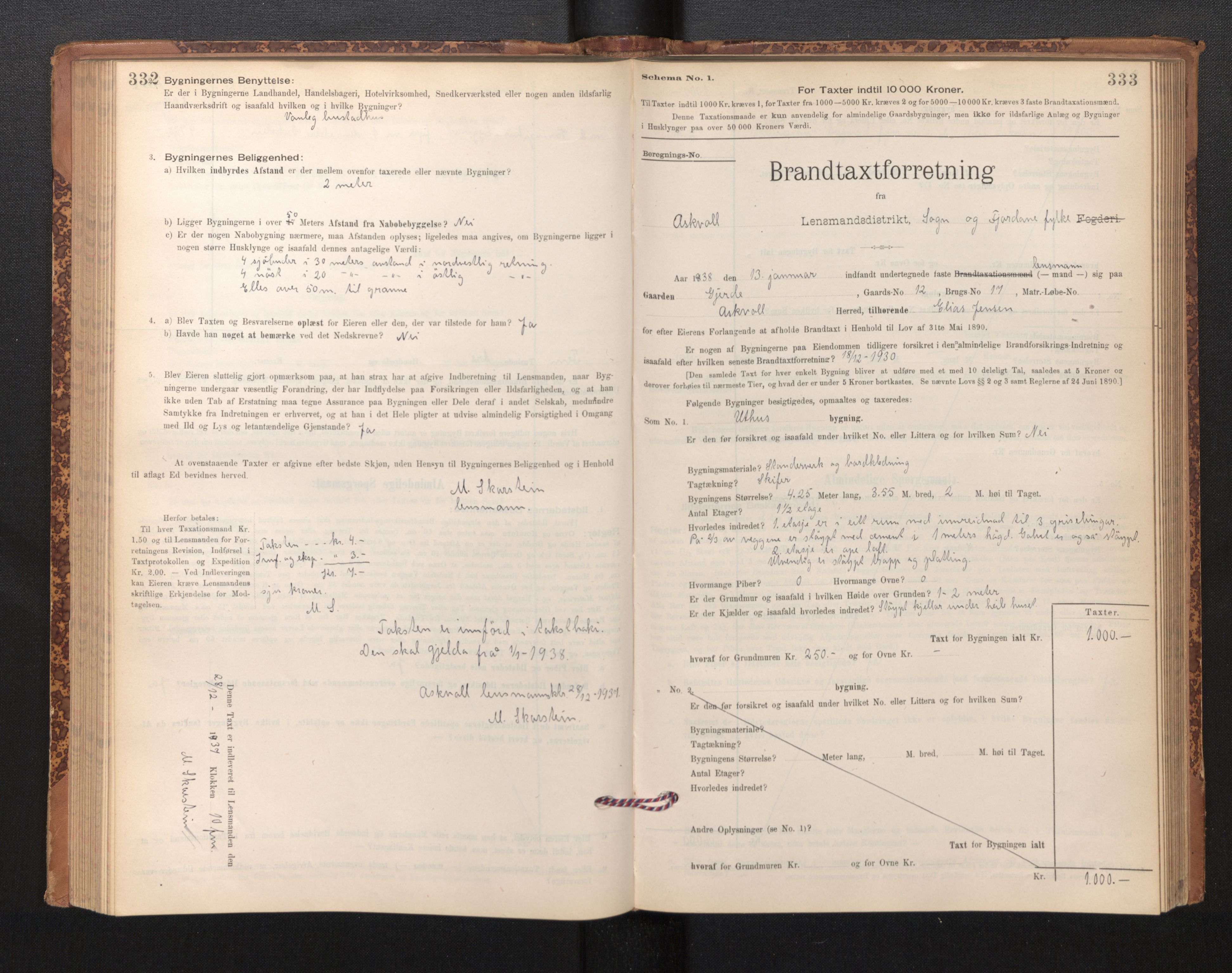 Lensmannen i Askvoll, SAB/A-26301/0012/L0004: Branntakstprotokoll, skjematakst og liste over branntakstmenn, 1895-1932, p. 332-333