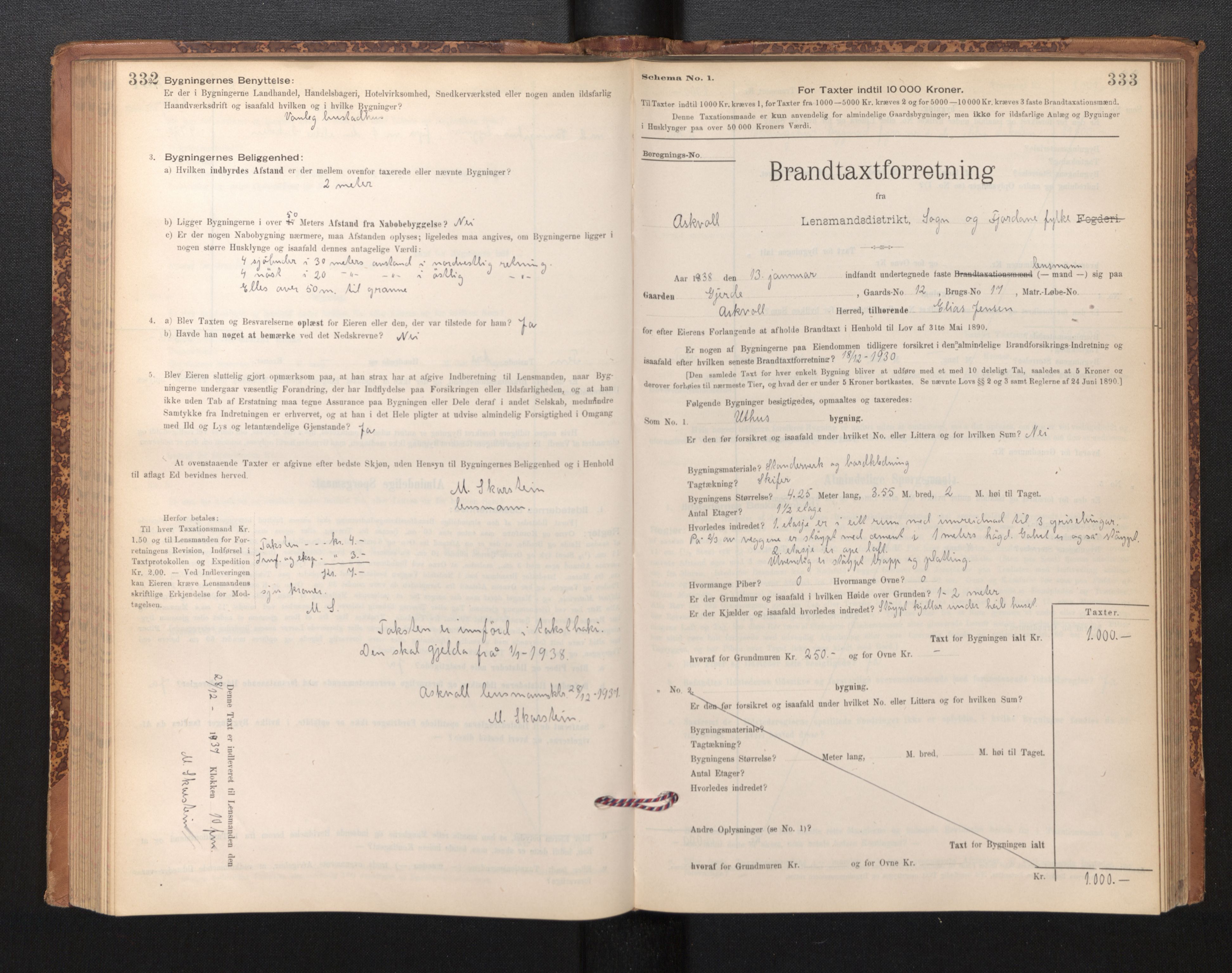 Lensmannen i Askvoll, AV/SAB-A-26301/0012/L0004: Branntakstprotokoll, skjematakst og liste over branntakstmenn, 1895-1932, p. 332-333