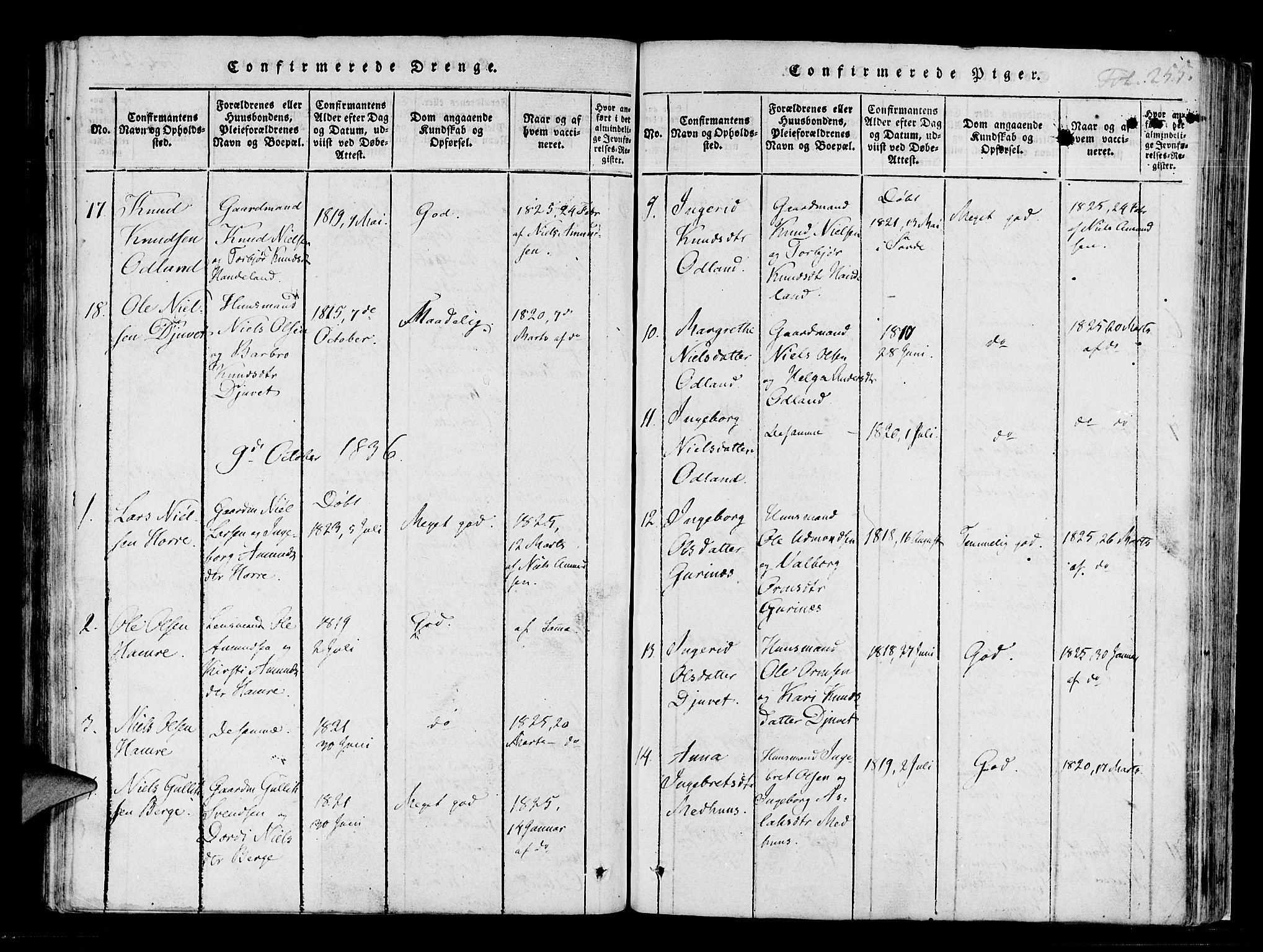 Røldal sokneprestembete, SAB/A-100247: Parish register (official) no. A 2, 1817-1856, p. 255