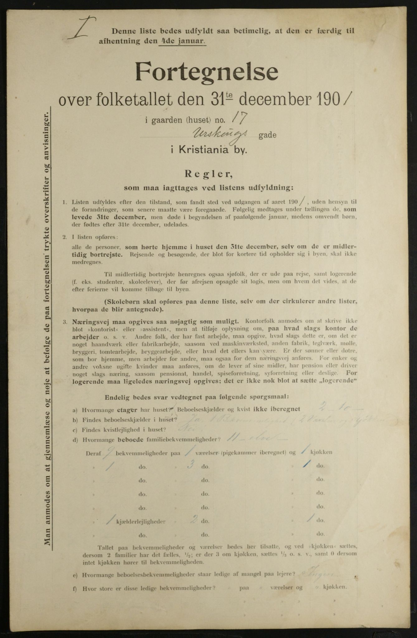 OBA, Municipal Census 1901 for Kristiania, 1901, p. 495