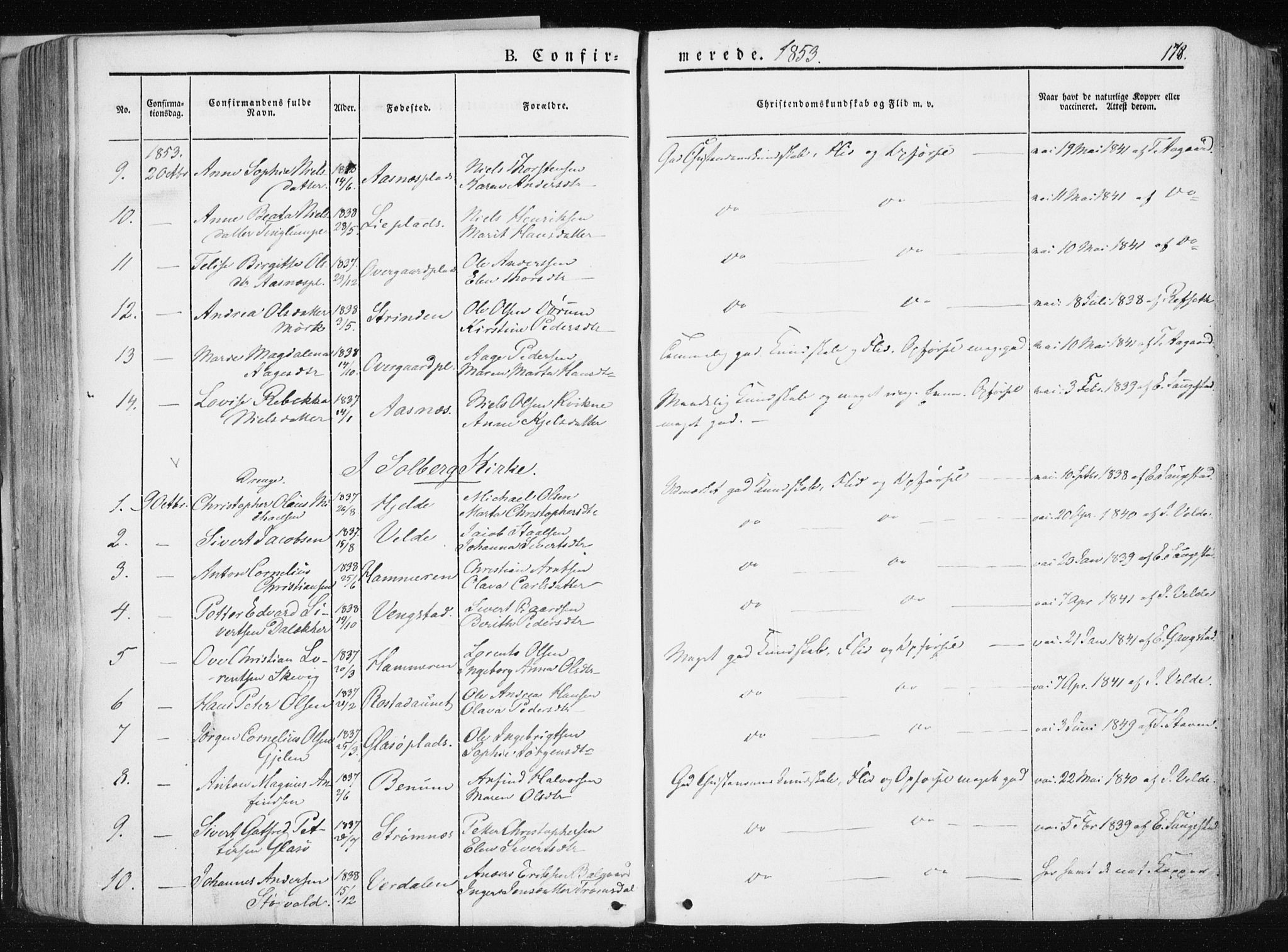 Ministerialprotokoller, klokkerbøker og fødselsregistre - Nord-Trøndelag, AV/SAT-A-1458/741/L0393: Parish register (official) no. 741A07, 1849-1863, p. 178