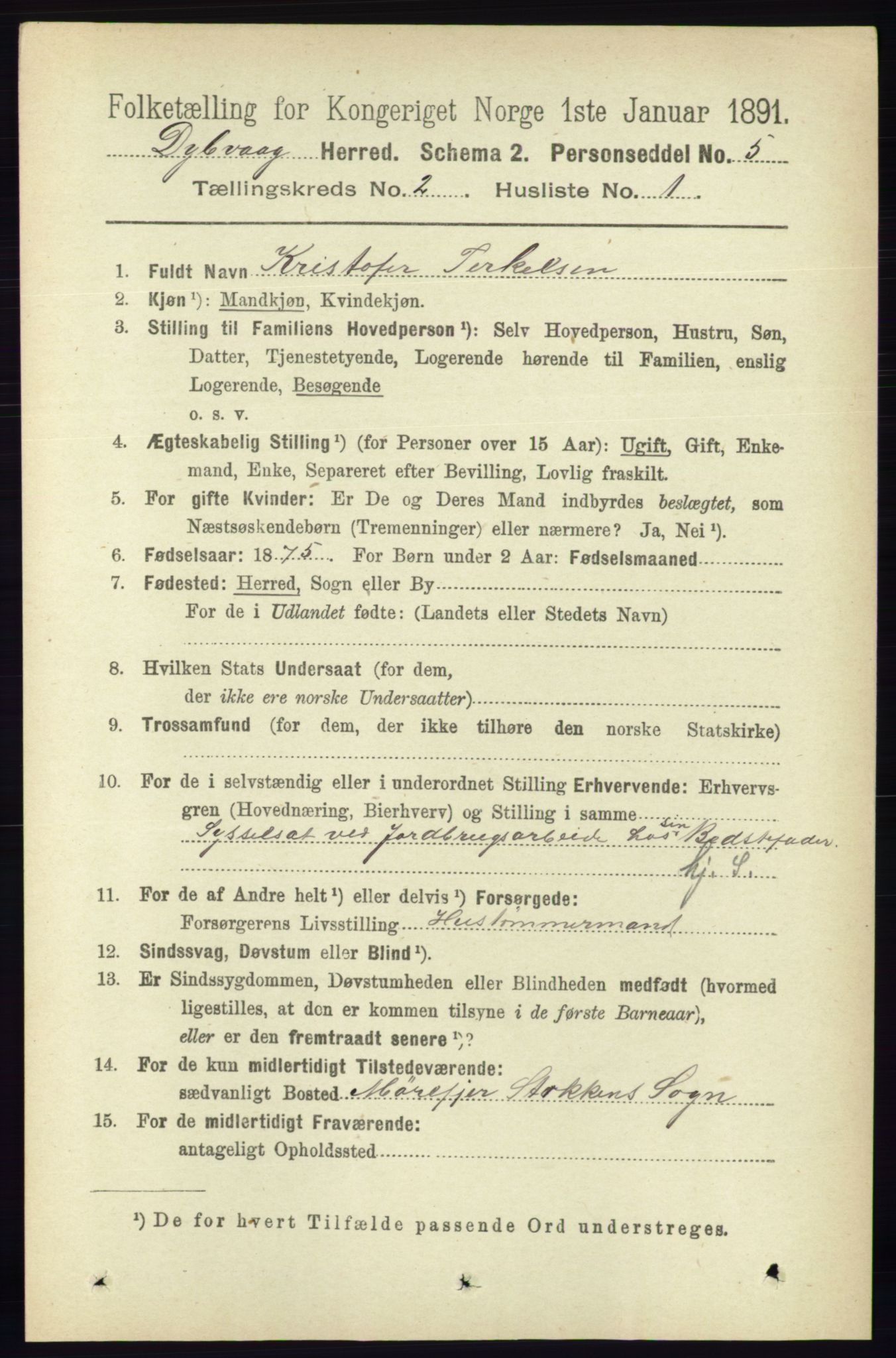 RA, 1891 census for 0915 Dypvåg, 1891, p. 518