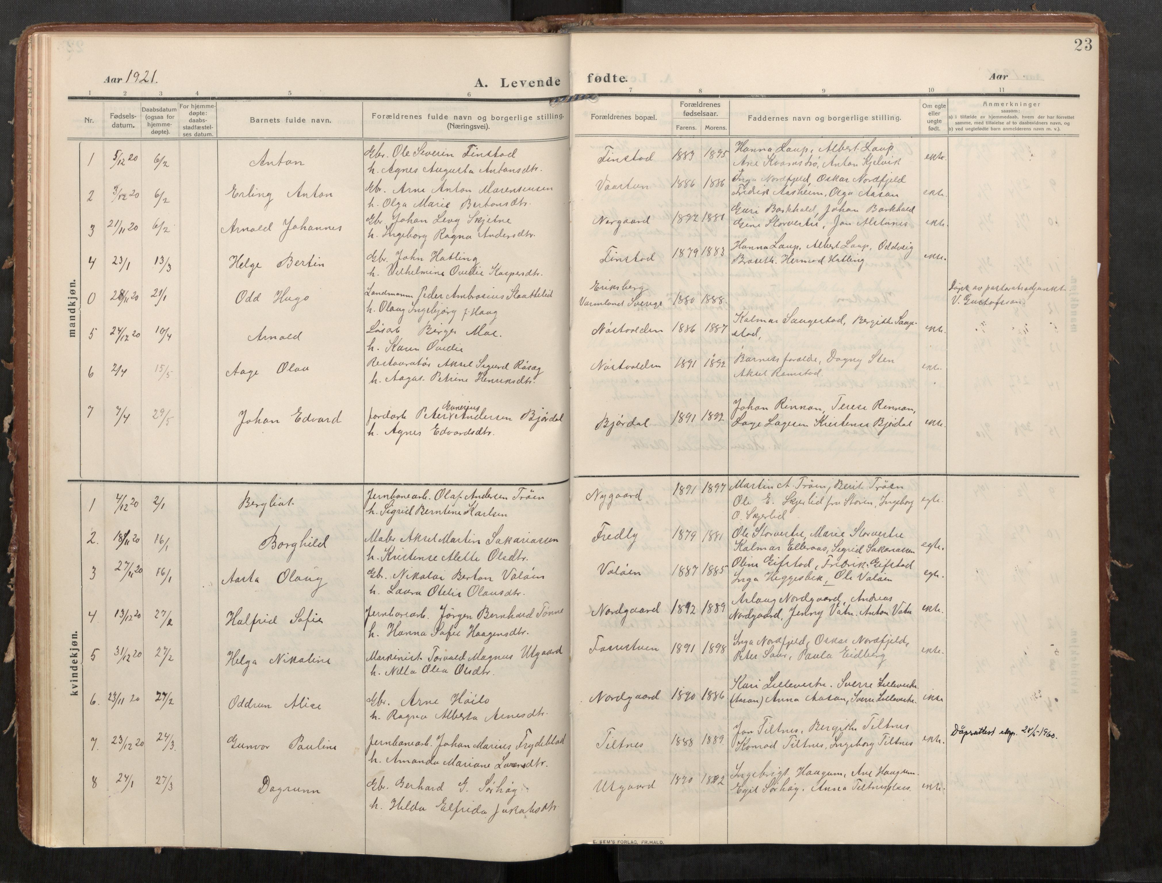 Stod sokneprestkontor, AV/SAT-A-1164/1/I/I1/I1a/L0002: Parish register (official) no. 2, 1909-1922, p. 23