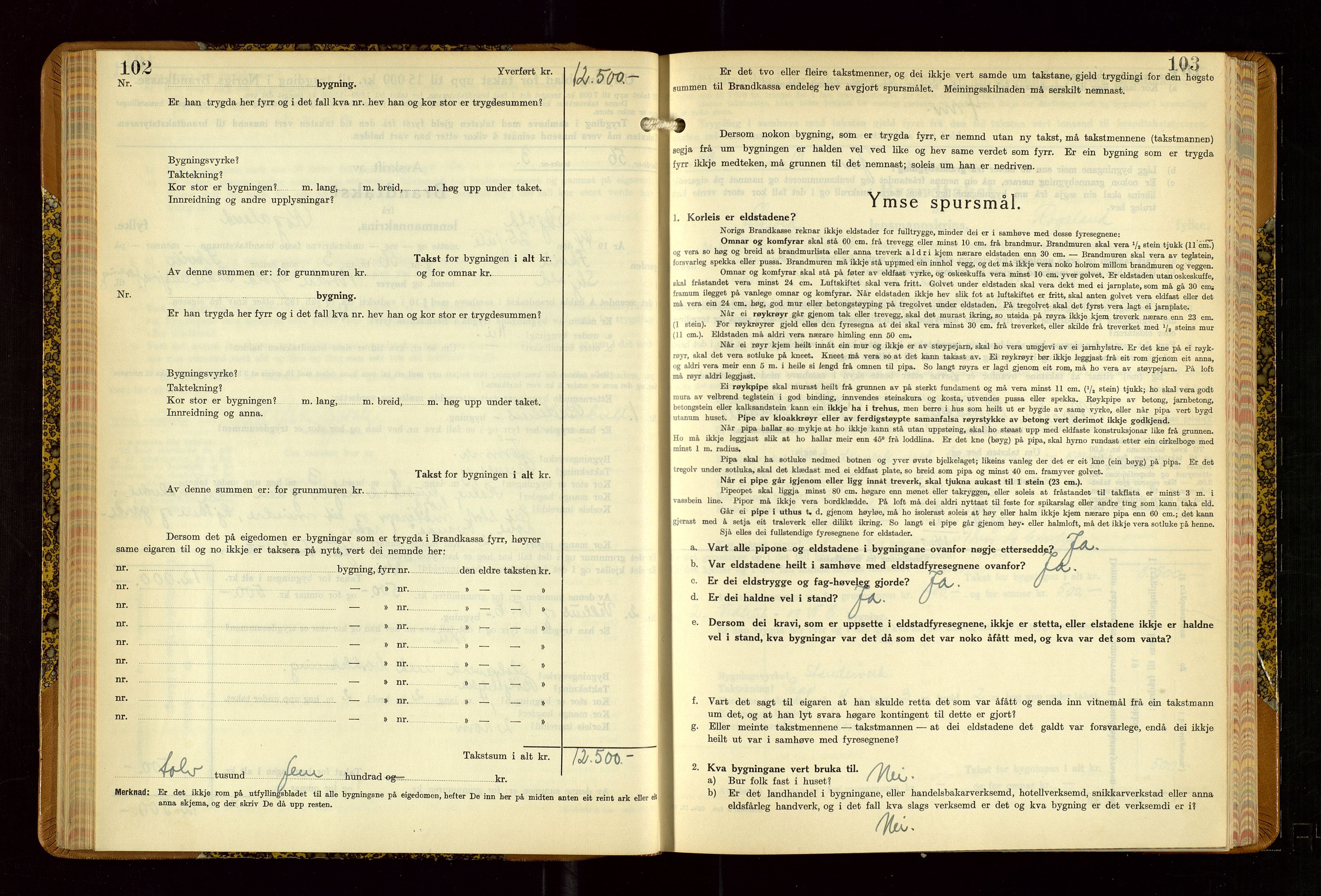 Skjold lensmannskontor, AV/SAST-A-100182/Gob/L0002: "Branntakstbok for Skjold lensmannskrins Rogaland fylke", 1939-1952, p. 102-103