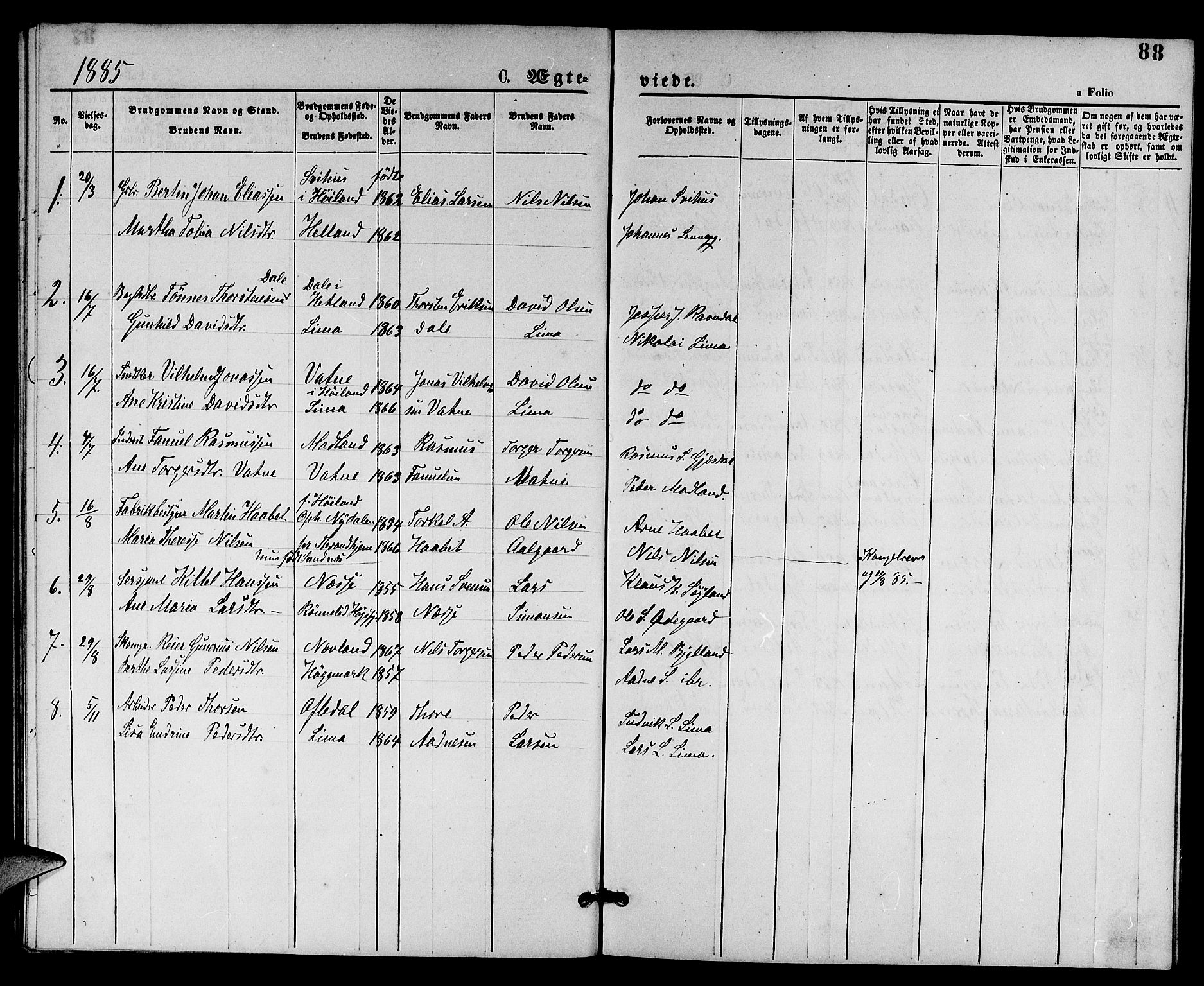 Lye sokneprestkontor, AV/SAST-A-101794/001/30BB/L0005: Parish register (copy) no. B 5, 1875-1886, p. 88