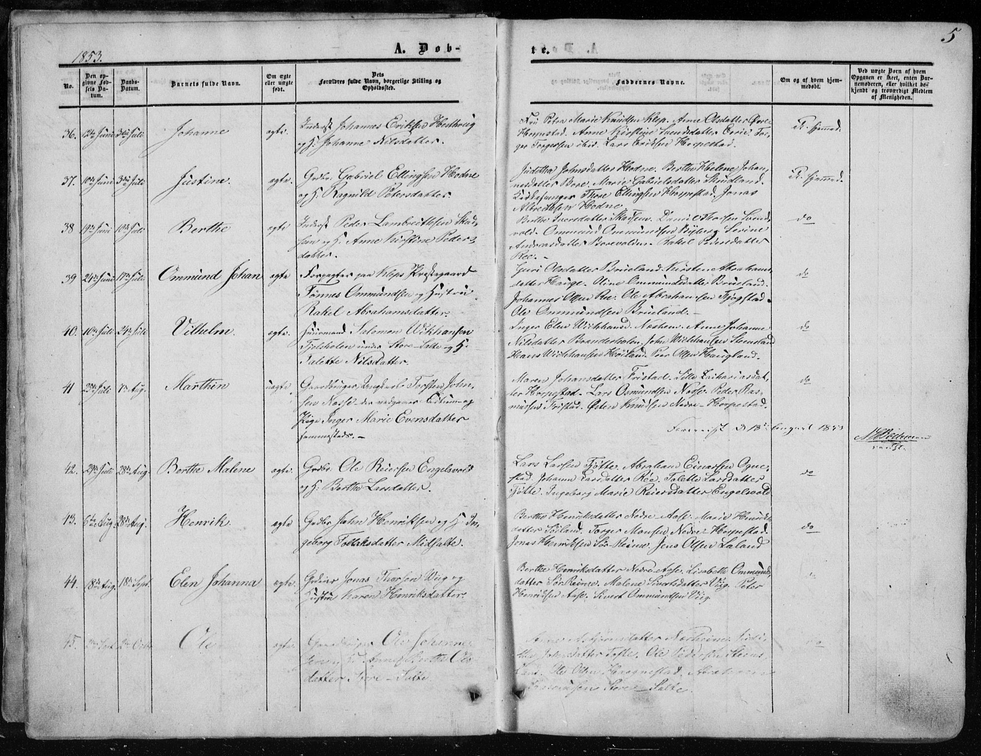 Klepp sokneprestkontor, AV/SAST-A-101803/001/3/30BA/L0005: Parish register (official) no. A 5, 1853-1870, p. 5