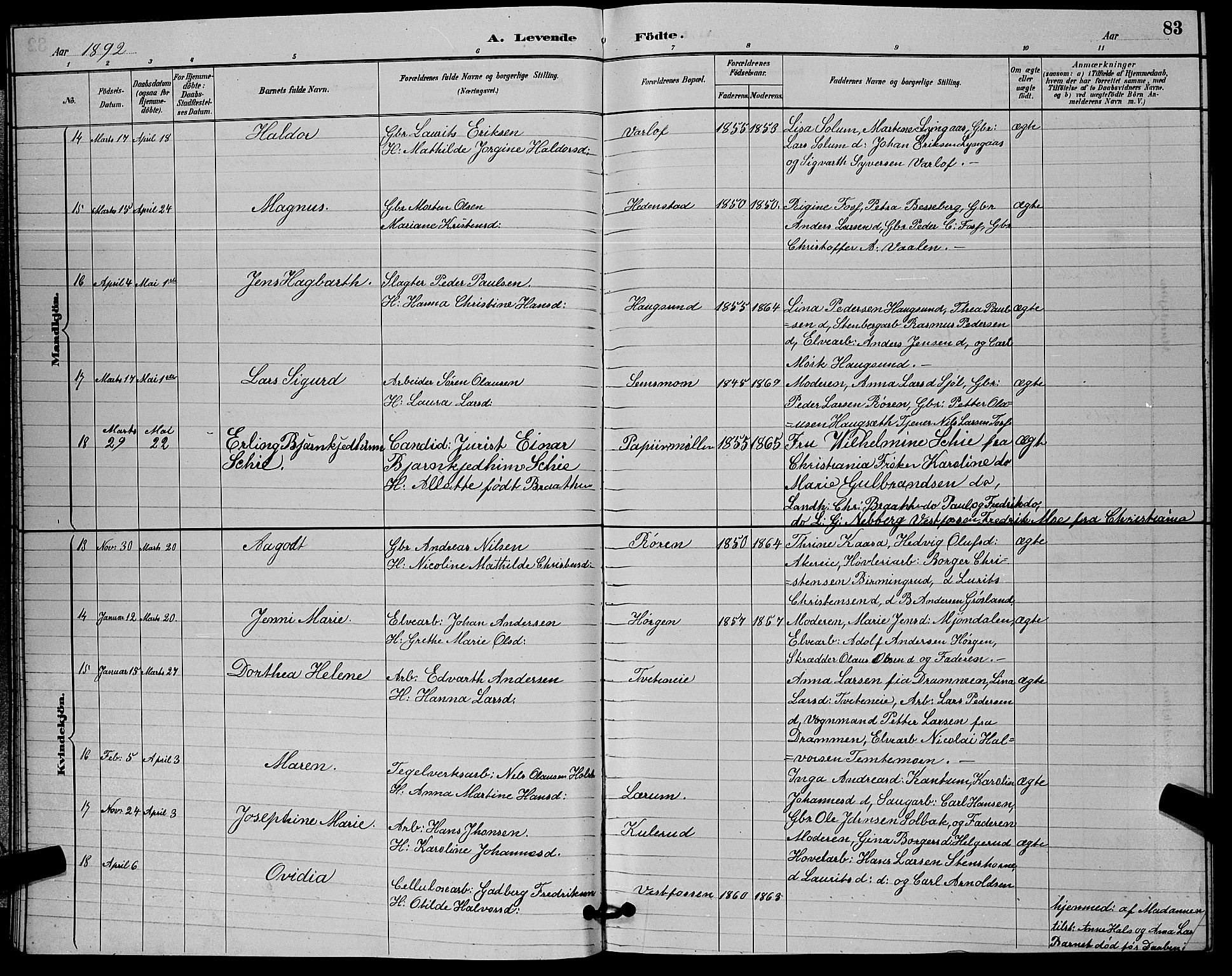 Eiker kirkebøker, AV/SAKO-A-4/G/Ga/L0006: Parish register (copy) no. I 6, 1885-1893, p. 83