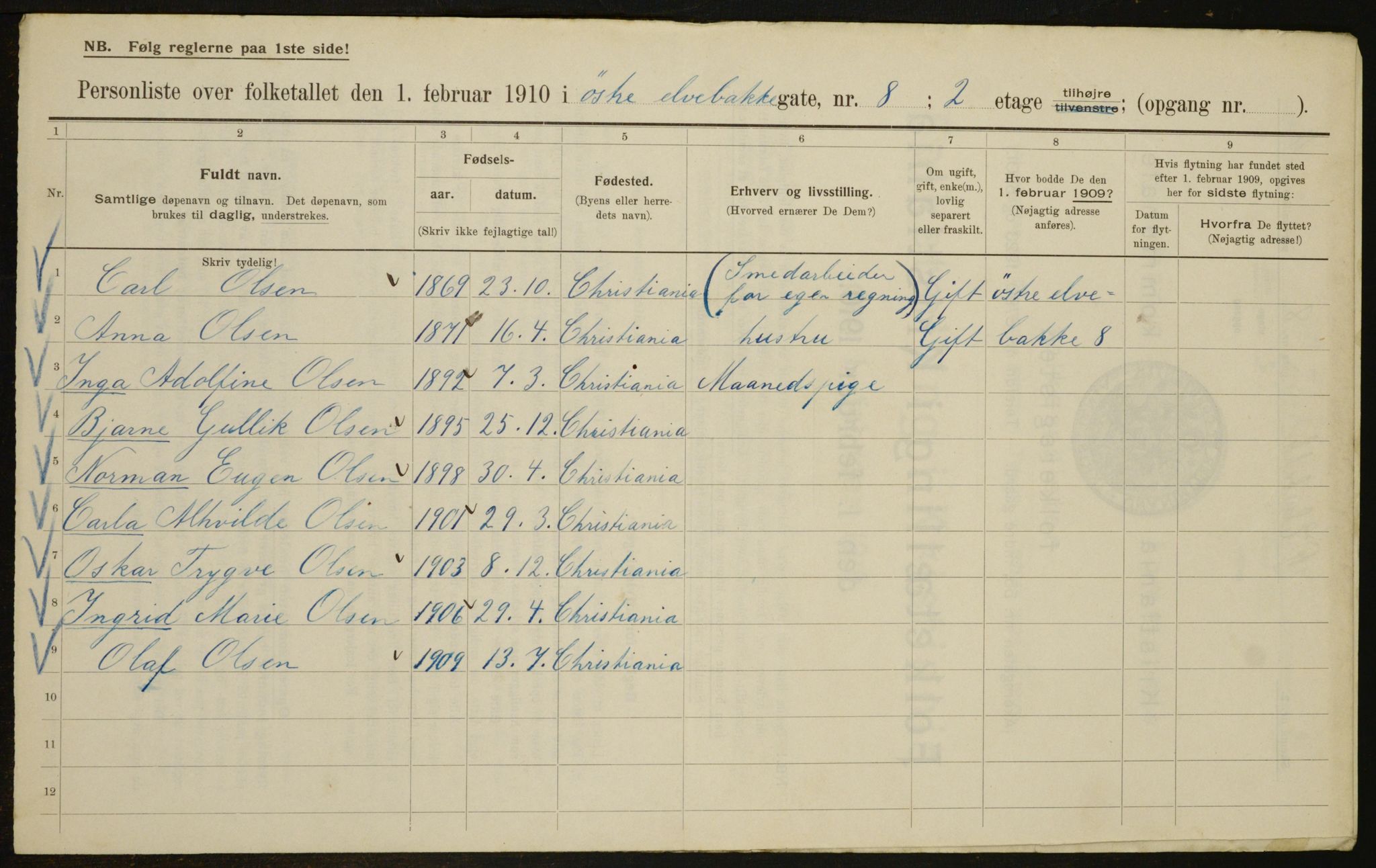 OBA, Municipal Census 1910 for Kristiania, 1910, p. 122709