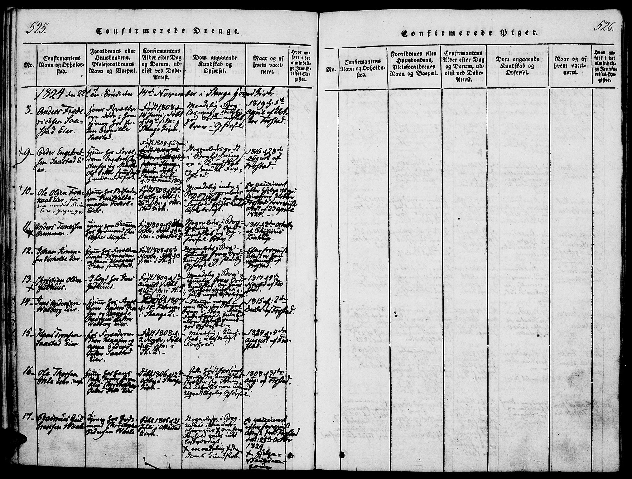 Stange prestekontor, AV/SAH-PREST-002/K/L0008: Parish register (official) no. 8, 1814-1825, p. 525-526