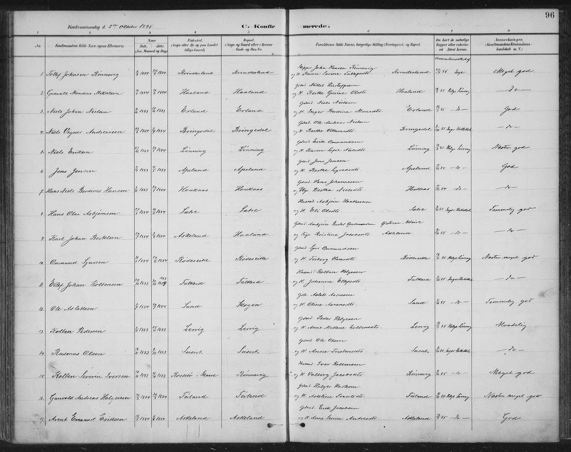 Tysvær sokneprestkontor, SAST/A -101864/H/Ha/Haa/L0008: Parish register (official) no. A 8, 1897-1918, p. 96