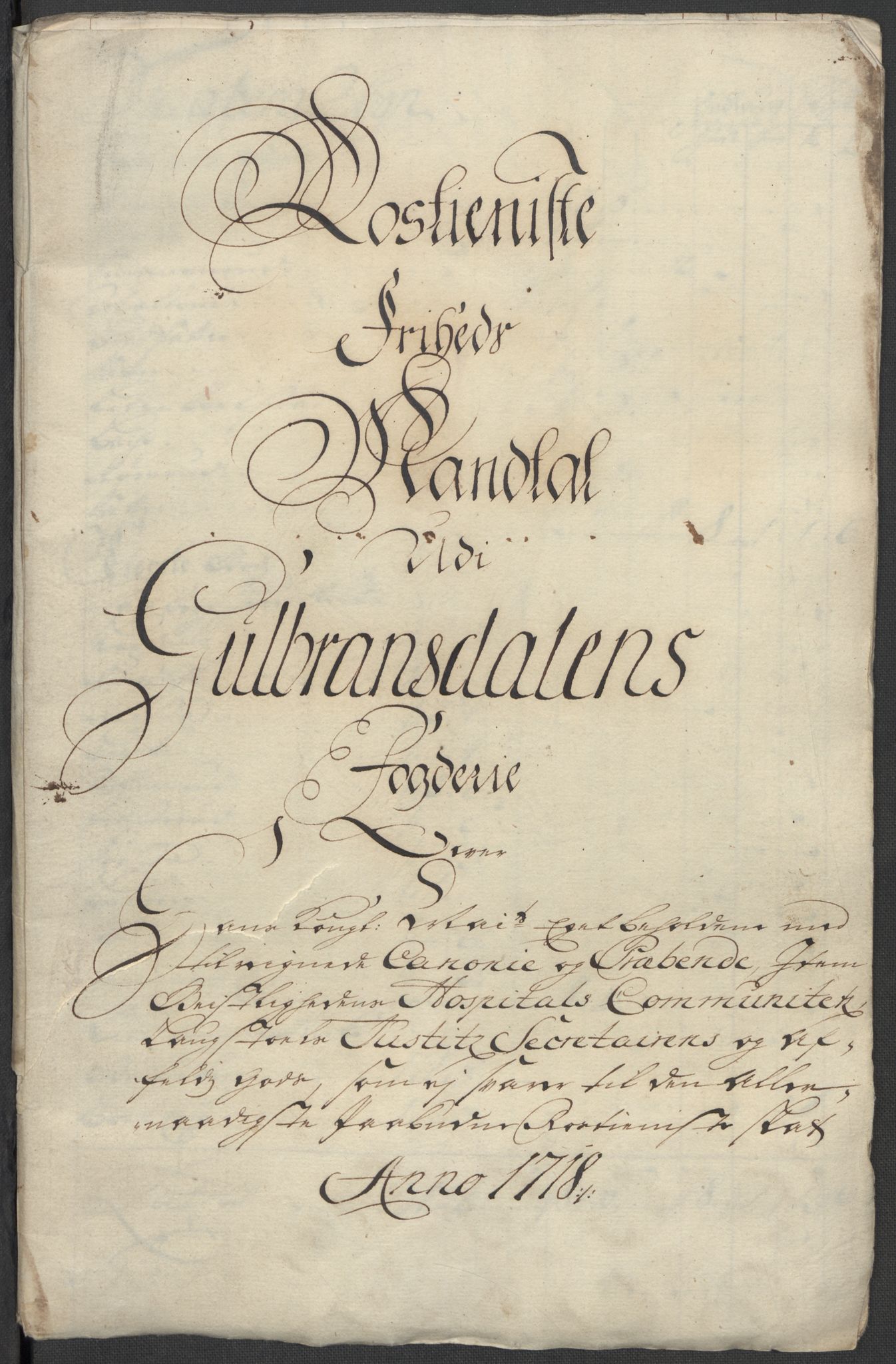 Rentekammeret inntil 1814, Reviderte regnskaper, Fogderegnskap, RA/EA-4092/R17/L1188: Fogderegnskap Gudbrandsdal, 1718, p. 15