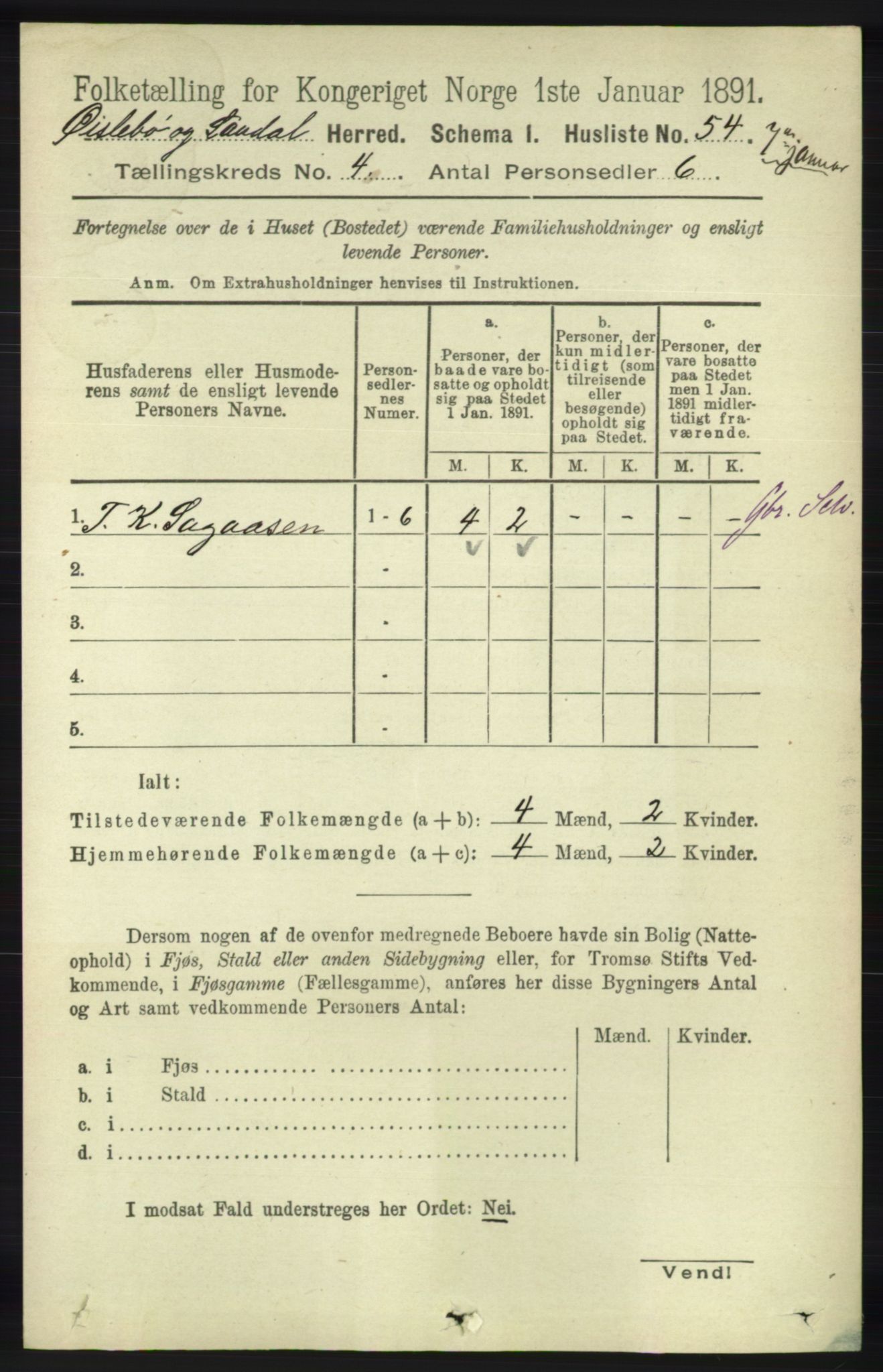 RA, 1891 census for 1021 Øyslebø og Laudal, 1891, p. 1004