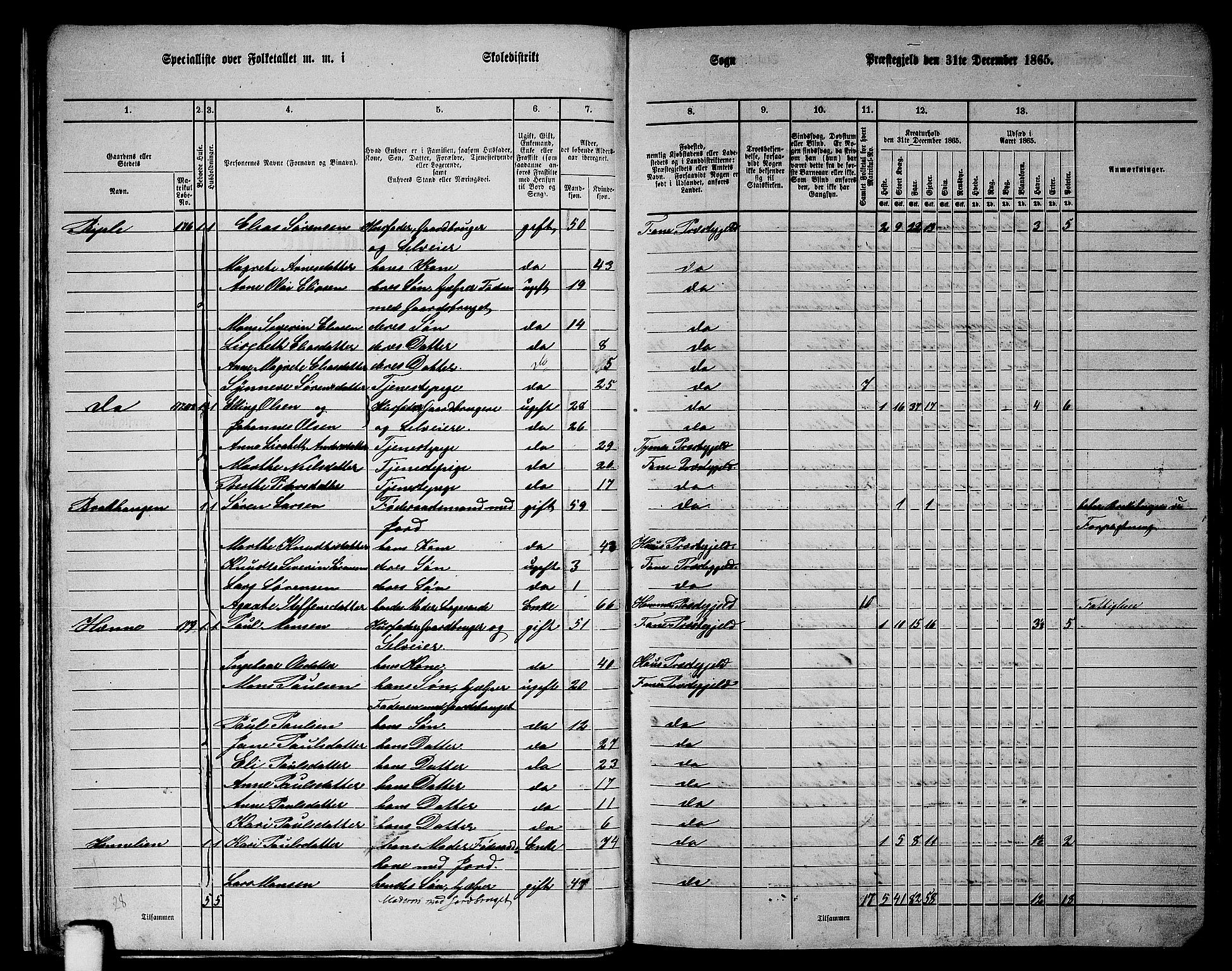 RA, 1865 census for Fana, 1865, p. 25