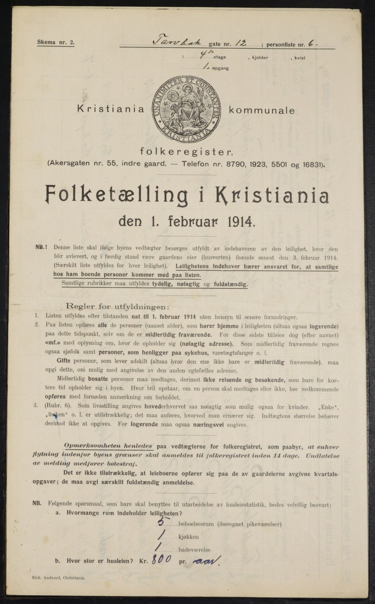 OBA, Municipal Census 1914 for Kristiania, 1914, p. 115955