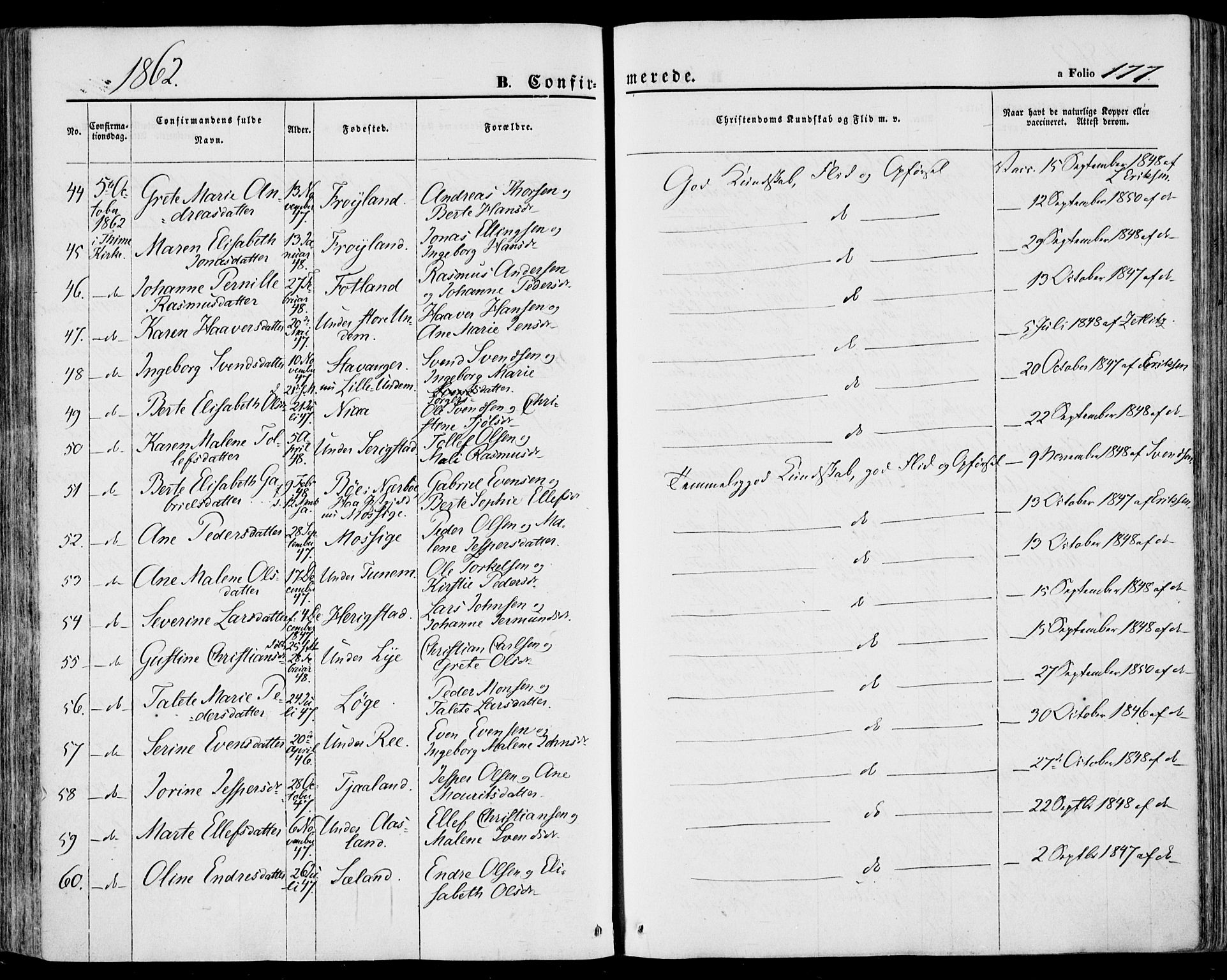 Lye sokneprestkontor, AV/SAST-A-101794/001/30BA/L0007: Parish register (official) no. A 6, 1856-1871, p. 177