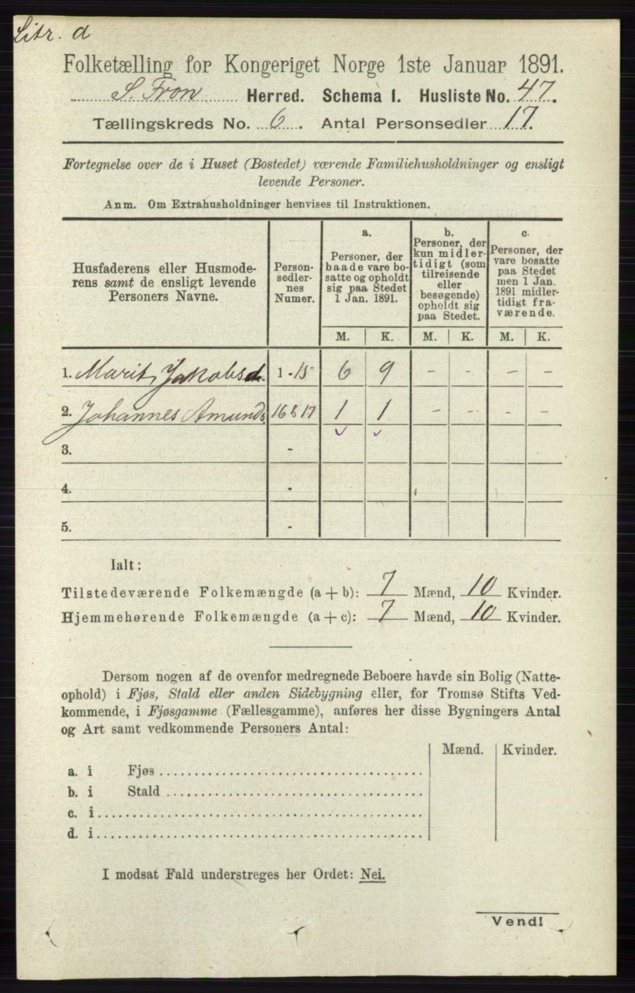 RA, 1891 census for 0519 Sør-Fron, 1891, p. 2567