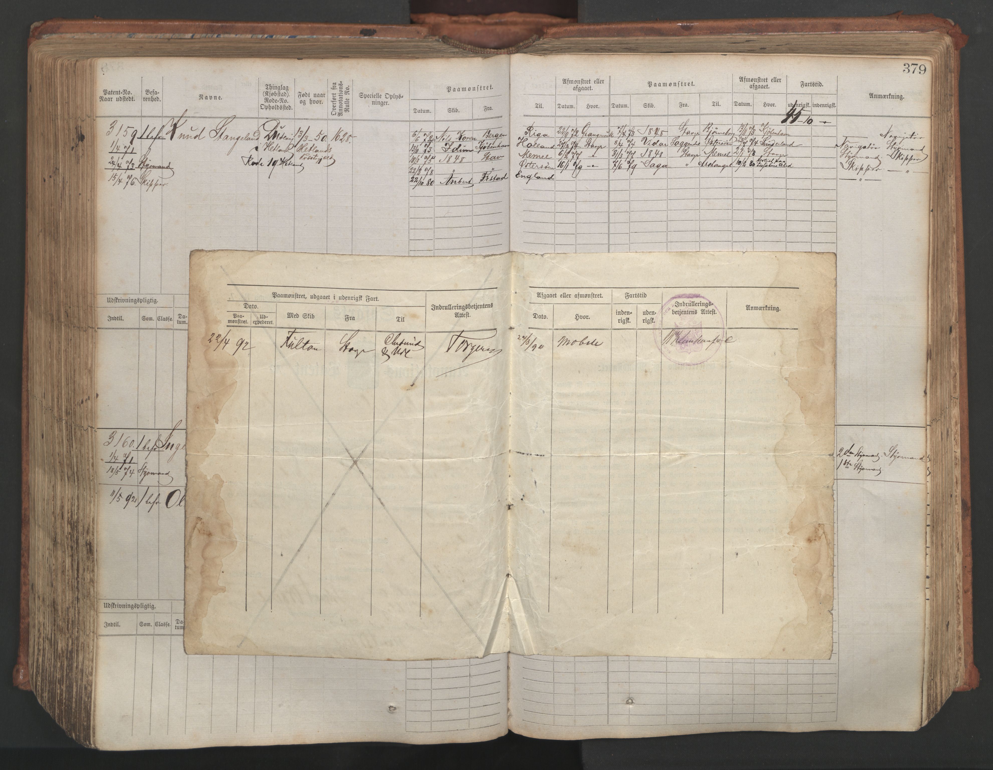 Stavanger sjømannskontor, AV/SAST-A-102006/F/Fb/Fbb/L0007: Sjøfartshovedrulle, patentnr. 2403-3604, 1869-1880, p. 426